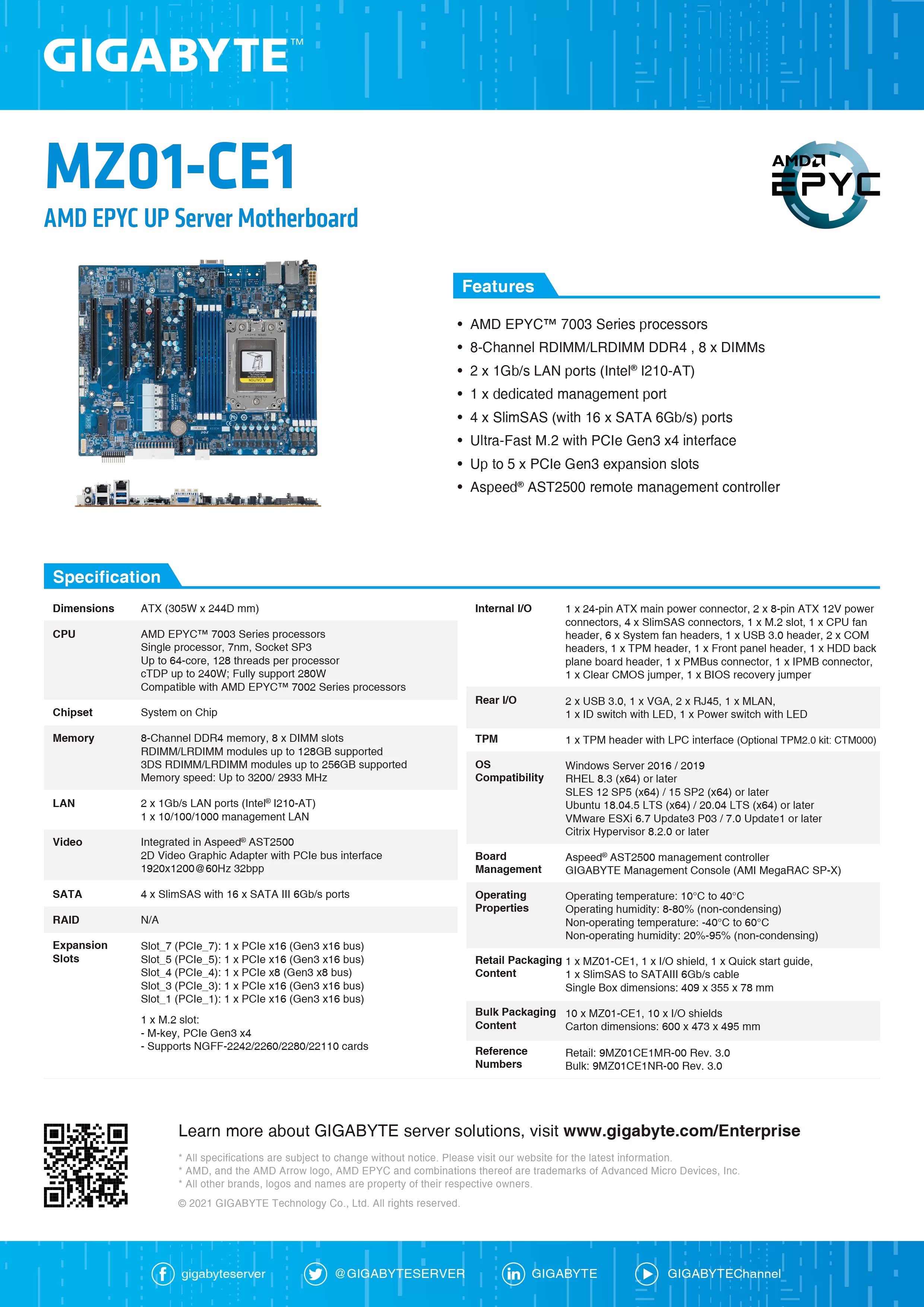 GIGABYTE 技嘉 AMD MZ01-CE1 伺服器主機板
