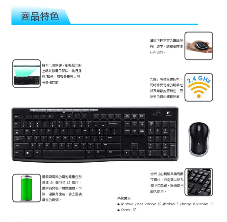 Logitech 羅技 MK270r 無線鍵盤滑鼠組