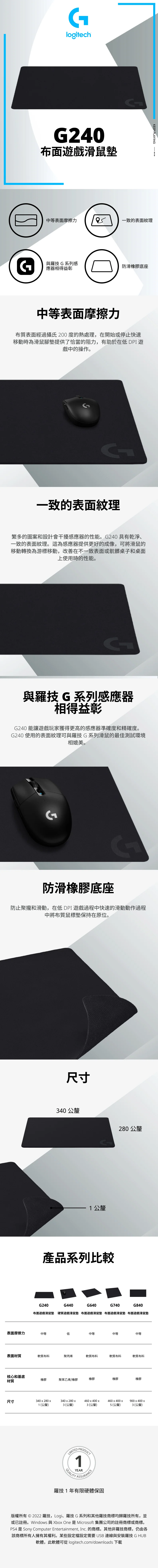 Logitech 羅技G G240 布面遊戲滑鼠墊