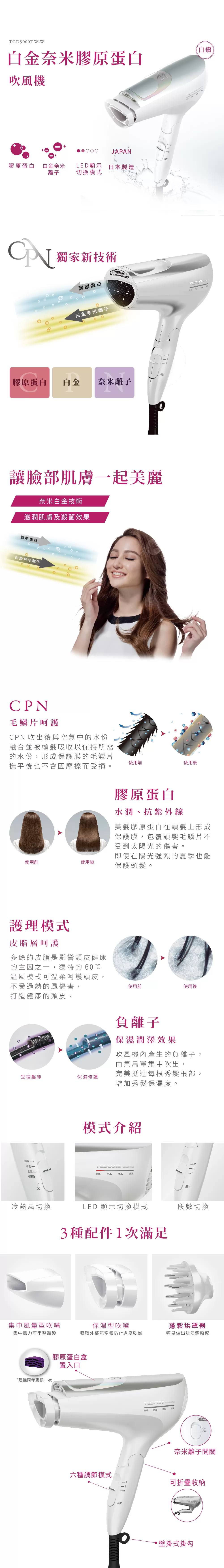 TESCOM 白金奈米膠原蛋白吹風機 TCD5000TW 白色