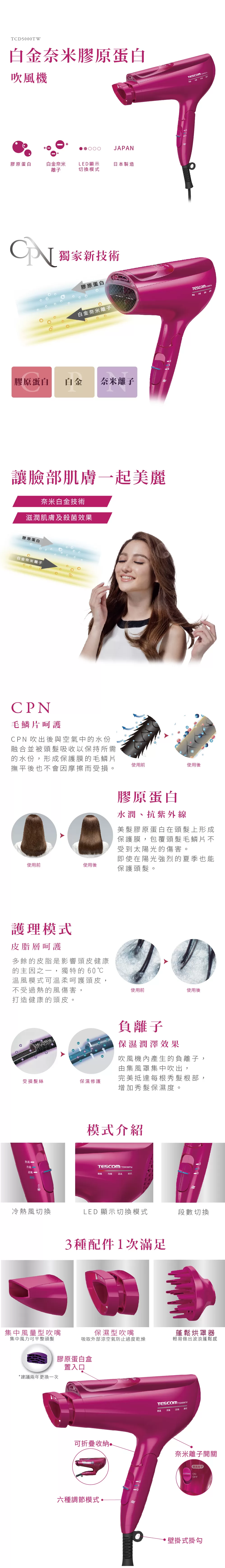 TESCOM 低噪音負離子吹風機 TID730TW(N)