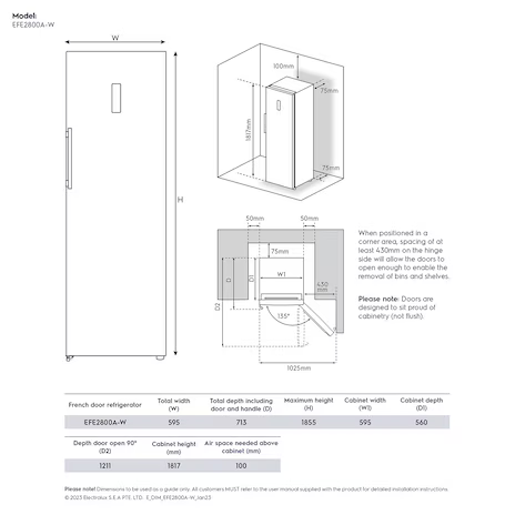 Electrolux 伊萊克斯 EFE2800A-W 273公升 極致美味300 直立式無霜單門冷凍櫃