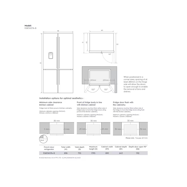 Electrolux 伊萊克斯 EQE5600A-B 545公升 極致美味700 獨立式四門對開冰箱