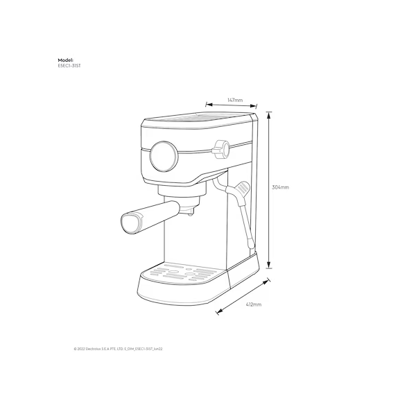 Electrolux 伊萊克斯 E5EC1-31ST 1公升極致美味500 半自動義式咖啡機 (不鏽鋼按鍵式),U50900001,Electrolux伊萊克斯E5EC1-31ST1公升極致美味500半自動義式咖啡機(不鏽鋼按鍵式),原廠保固,大量採購歡迎洽詢,居家必備