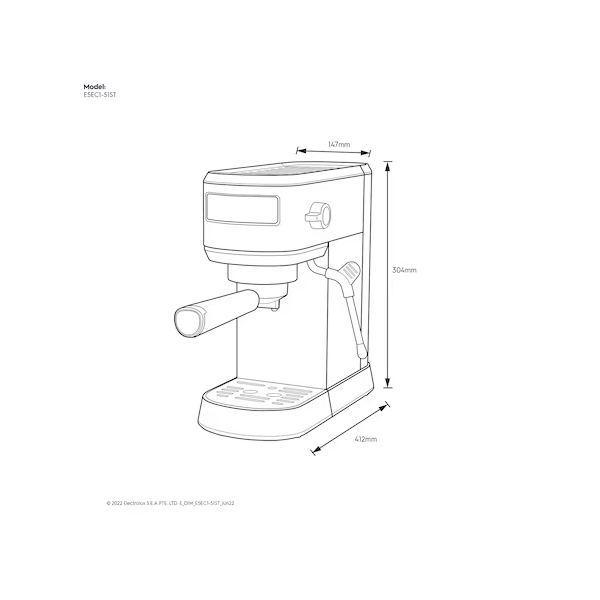 Electrolux 伊萊克斯 E5EC1-51ST 1公升極致美味500 半自動義式咖啡機 (不鏽鋼觸控式)
