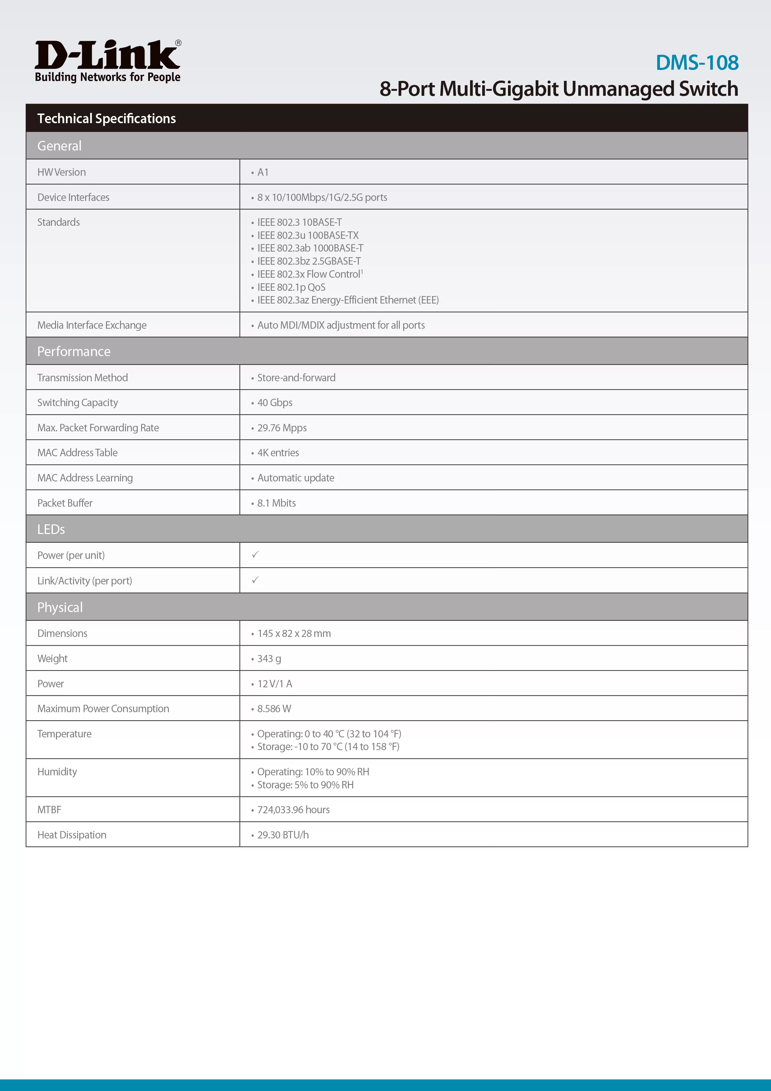 D-Link 友訊 DMS-108 8埠無網管Multi-Gigabit多網速交換器