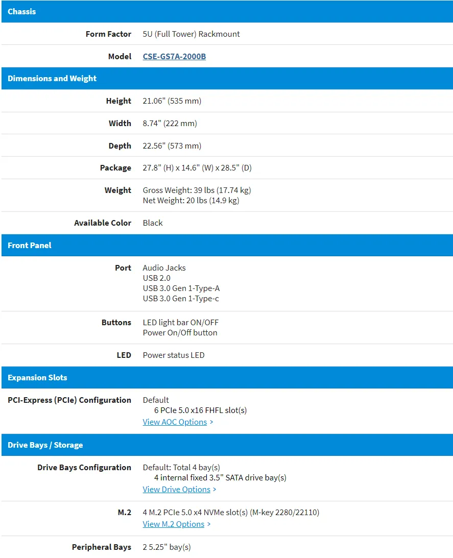 Supermicro 美超微  SYS-551A-T Intel 超級AI訓練工作站 (4CPU/128G/4T+500G SSD)