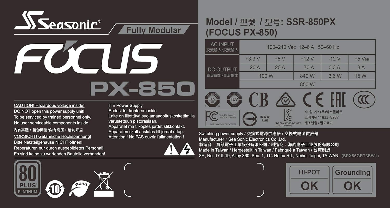 SeaSonic 海韻 PX-850 白金 全模組 電源供應器