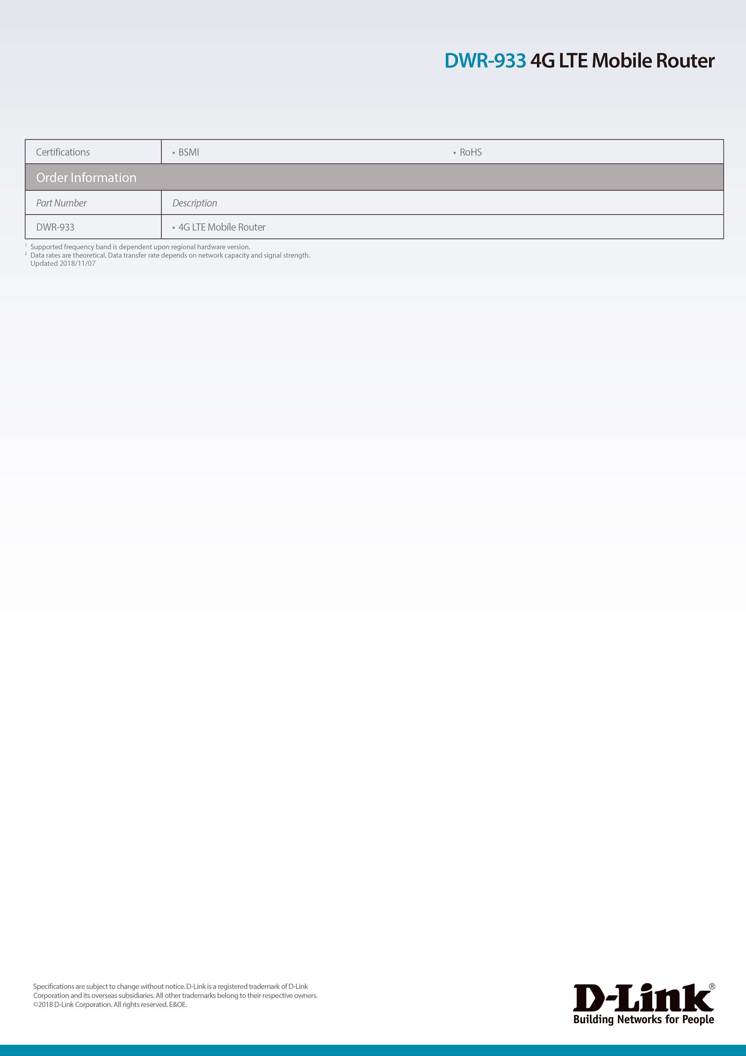 D-Link 友訊 DWR-933 (B1) 4G LTE 可攜式無線路由器