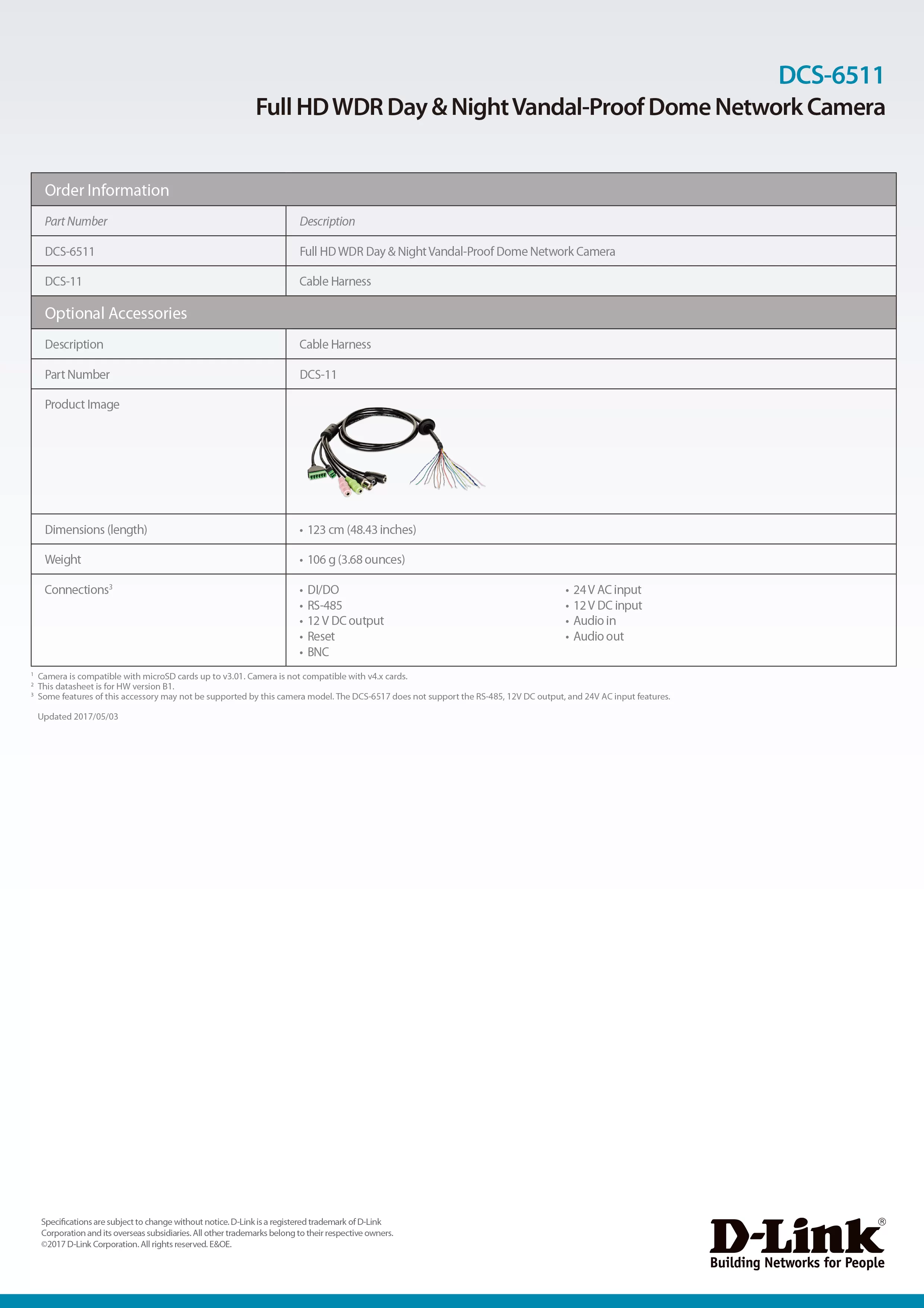 D-Link 友訊 DCS-6511 (B版) Full HD半球型網路攝影機