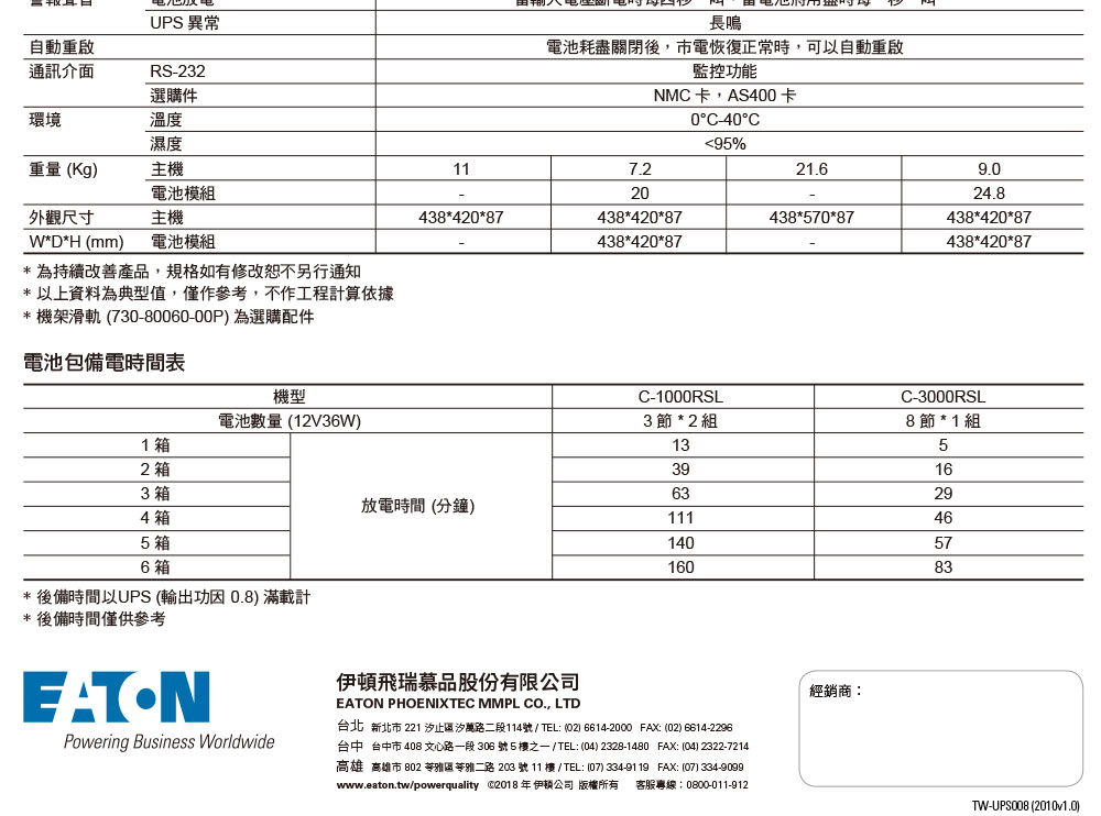 EATON 飛瑞C-3000RS在線式機架型 220V不斷電系統,實際價格以報價為主,U52370030,EATON飛瑞C-3000RS在線式機架型220V不斷電系統,原廠保固,大量採購歡迎洽詢