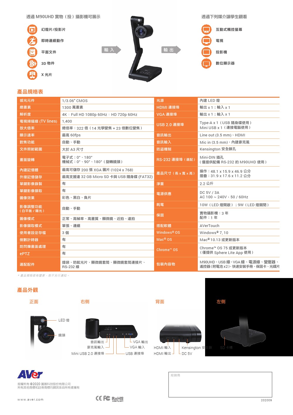 AVer M90UHD機械式手臂實物(投)攝影機,U52500038,AVerM90UHD機械式手臂實物(投)攝影機,原廠保固,大量採購歡迎洽詢,品質保證
