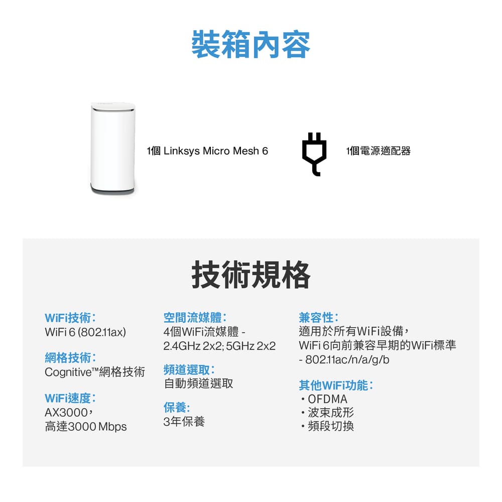 Linksys Velop Micro Wi-Fi 6雙頻AX3000 Mesh網路擴充節點LN1201-AH,U52540011,LinksysVelopMicroWi-Fi6雙頻AX3000Mesh網路擴充節點LN1201-AH,原廠保固,大量採購歡迎洽詢,品質保證