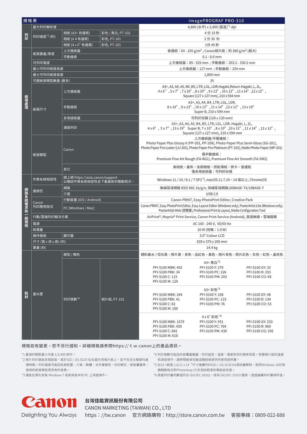 Canon PRO-310 A3+彩色噴墨印表機