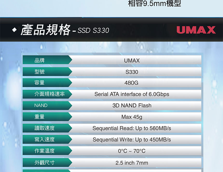 UMAX S330 480GB SSD 2.5吋 固態硬碟