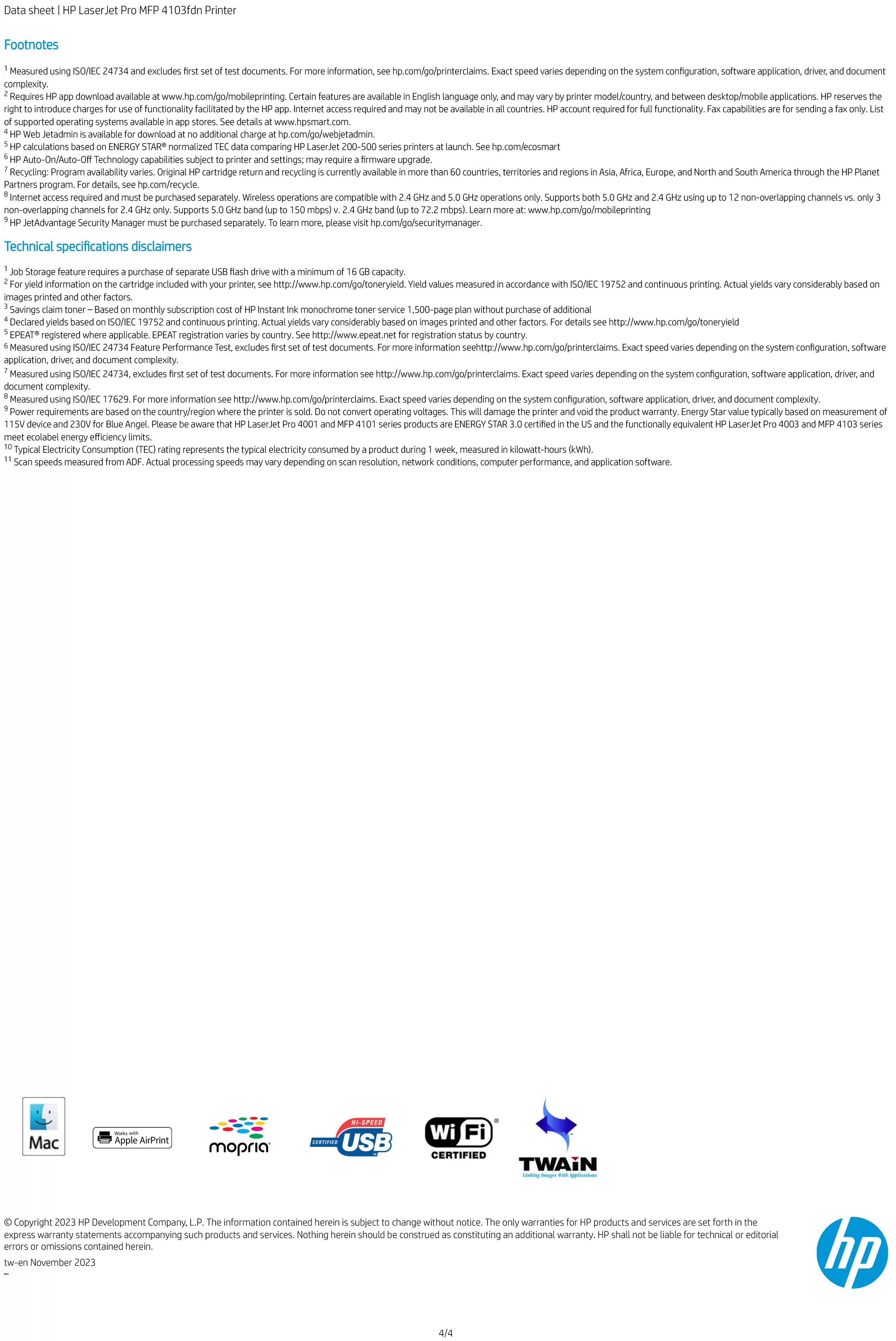 HP 惠普 LaserJet Pro MFP 4103fdn 多功能黑白雷射事務機 (2Z628A)
