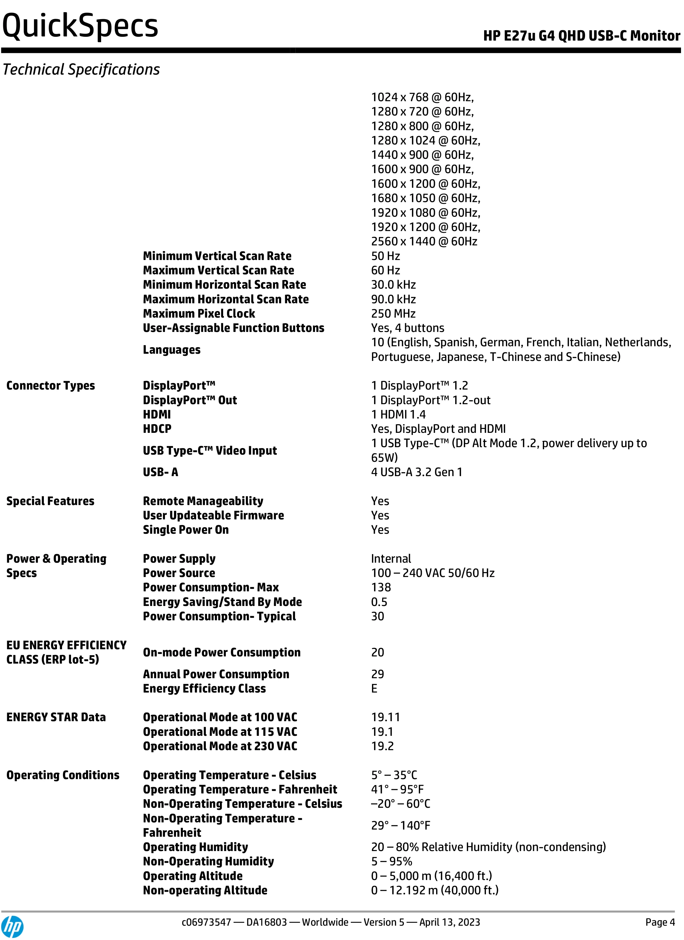 HP 惠普 E27u G4 QHD USB-C 顯示器 (189T3AA)