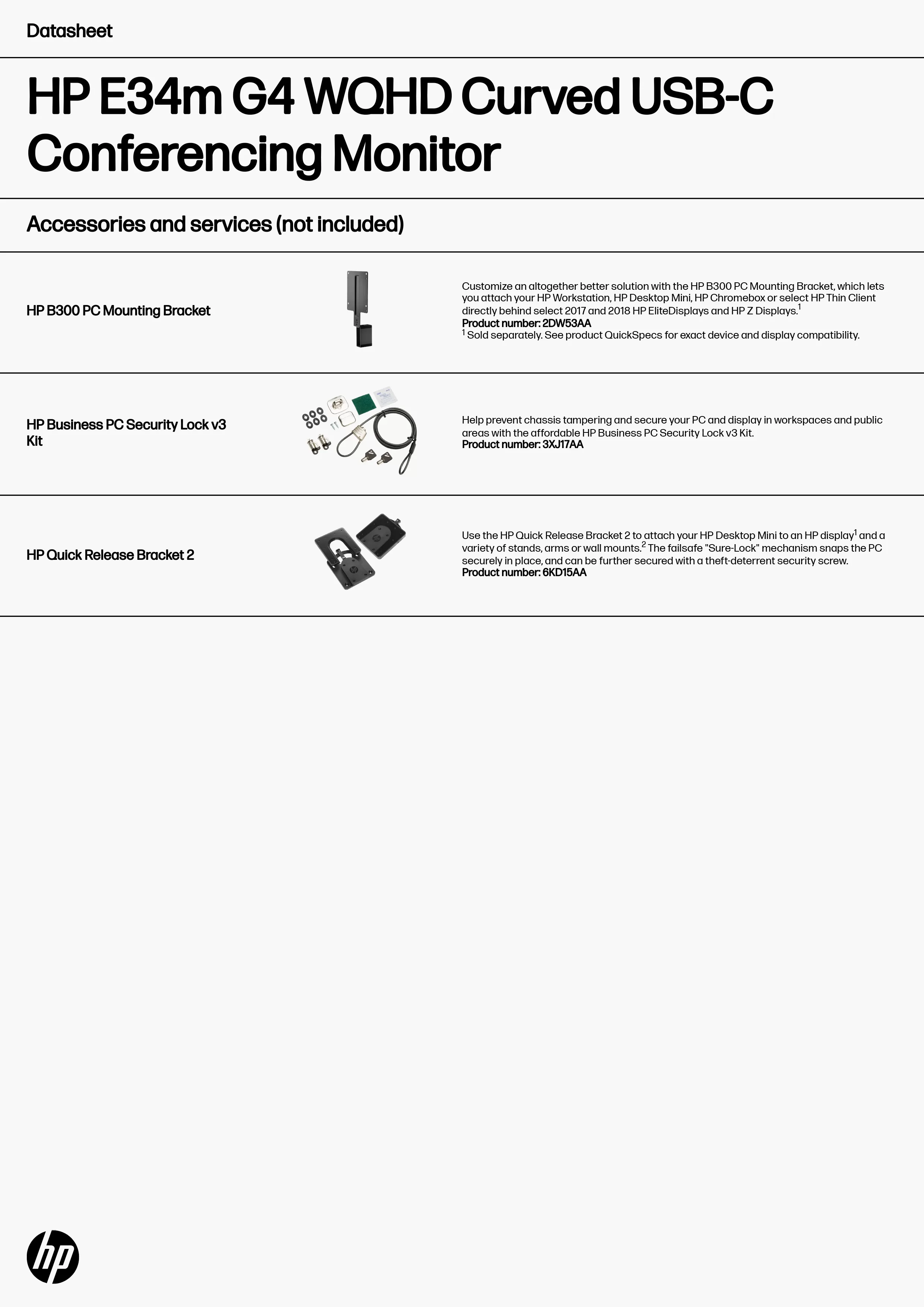 HP 惠普 E34m G4 WQHD Curved USB-C 會議型曲面顯示器 (40Z26AA)