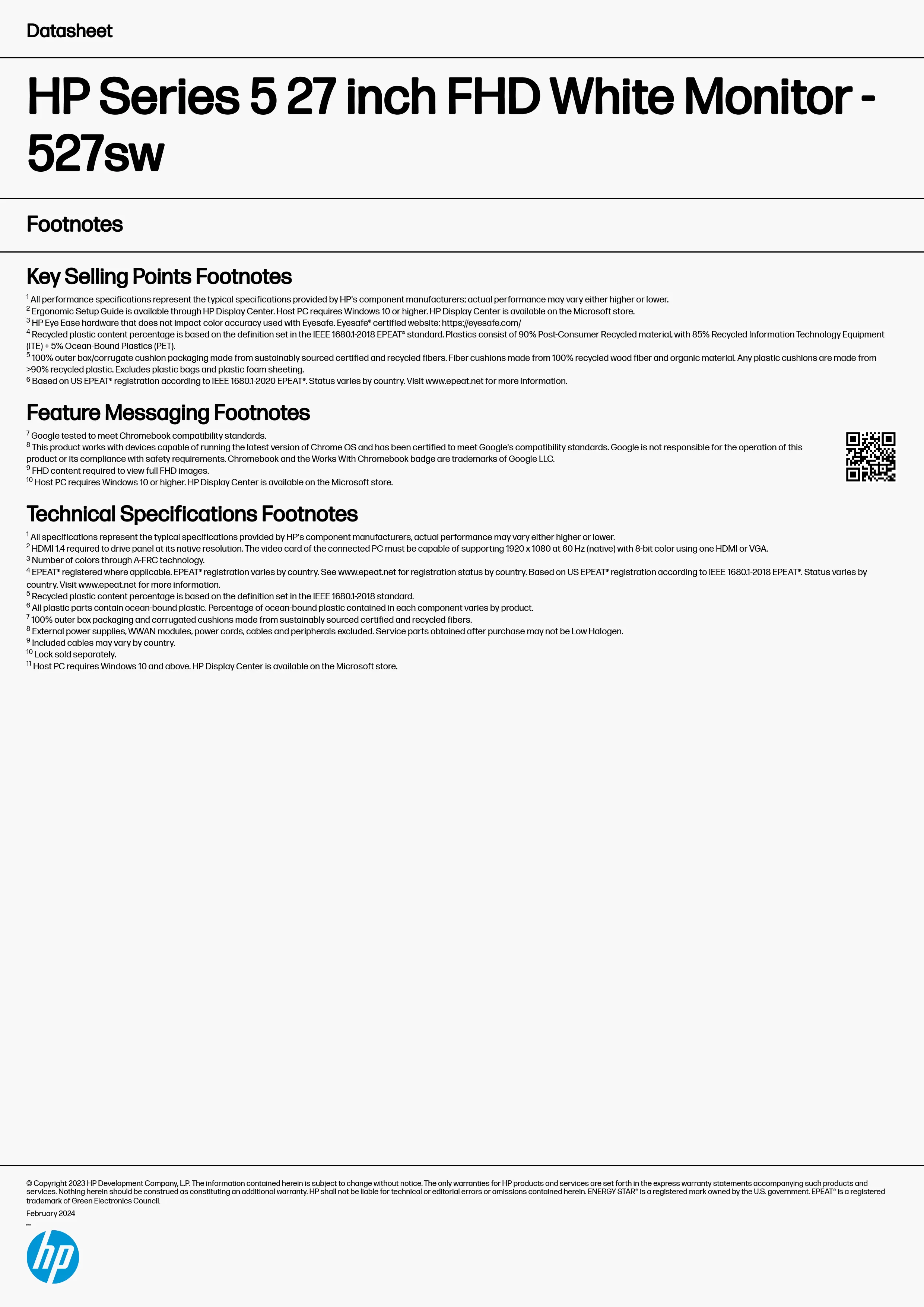 HP 惠普 Series 5 527sw 27 吋 FHD 白色顯示器 (94F47AA)