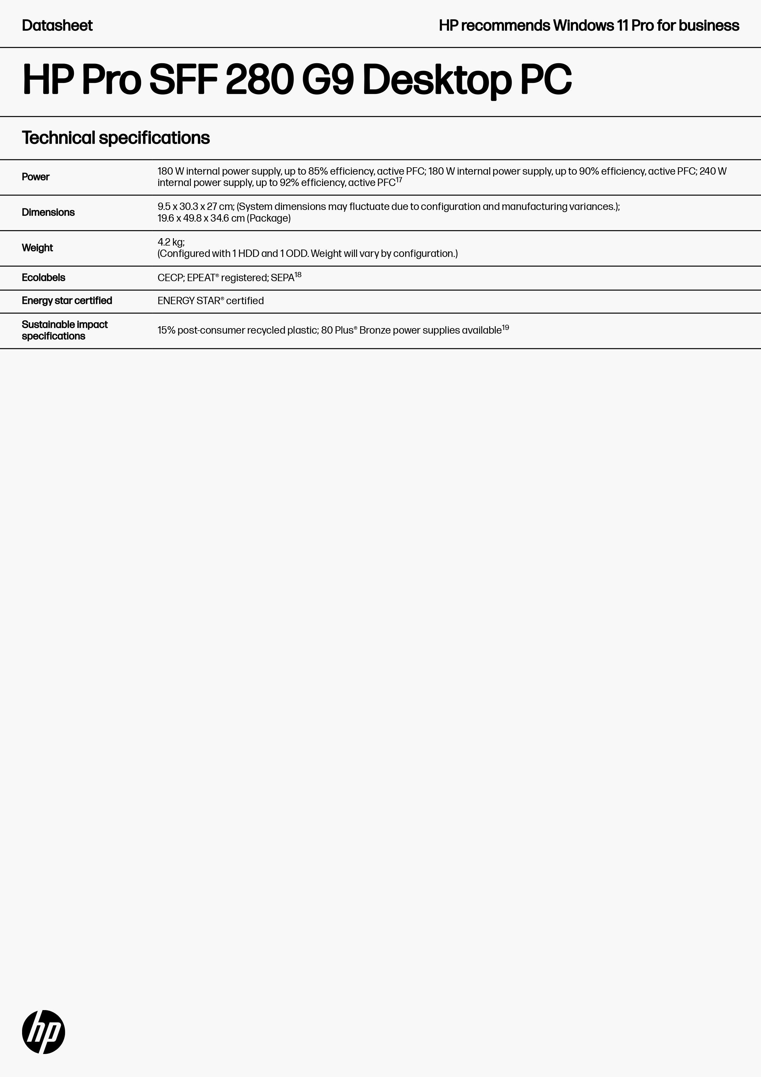 HP 惠普 Pro SFF 280 G9 桌上型電腦套件 (91Y93PA),91Y93PA,HP惠普ProSFF280G9桌上型電腦套件(91Y93PA),原廠保固,大量採購歡迎洽詢,商品特色