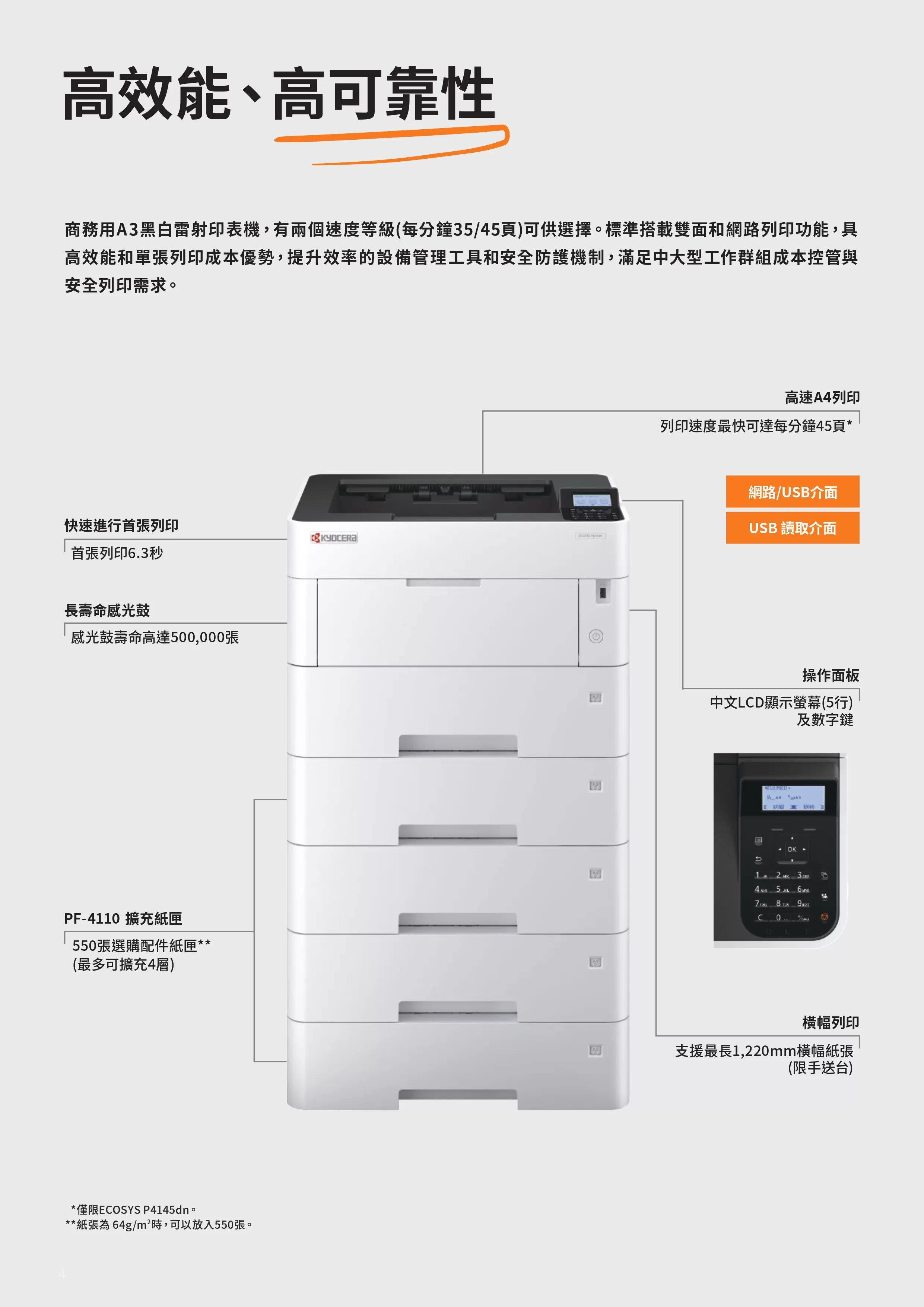 Kyocera 京瓷 ECOSYS P4145dn 黑白雷射印表機