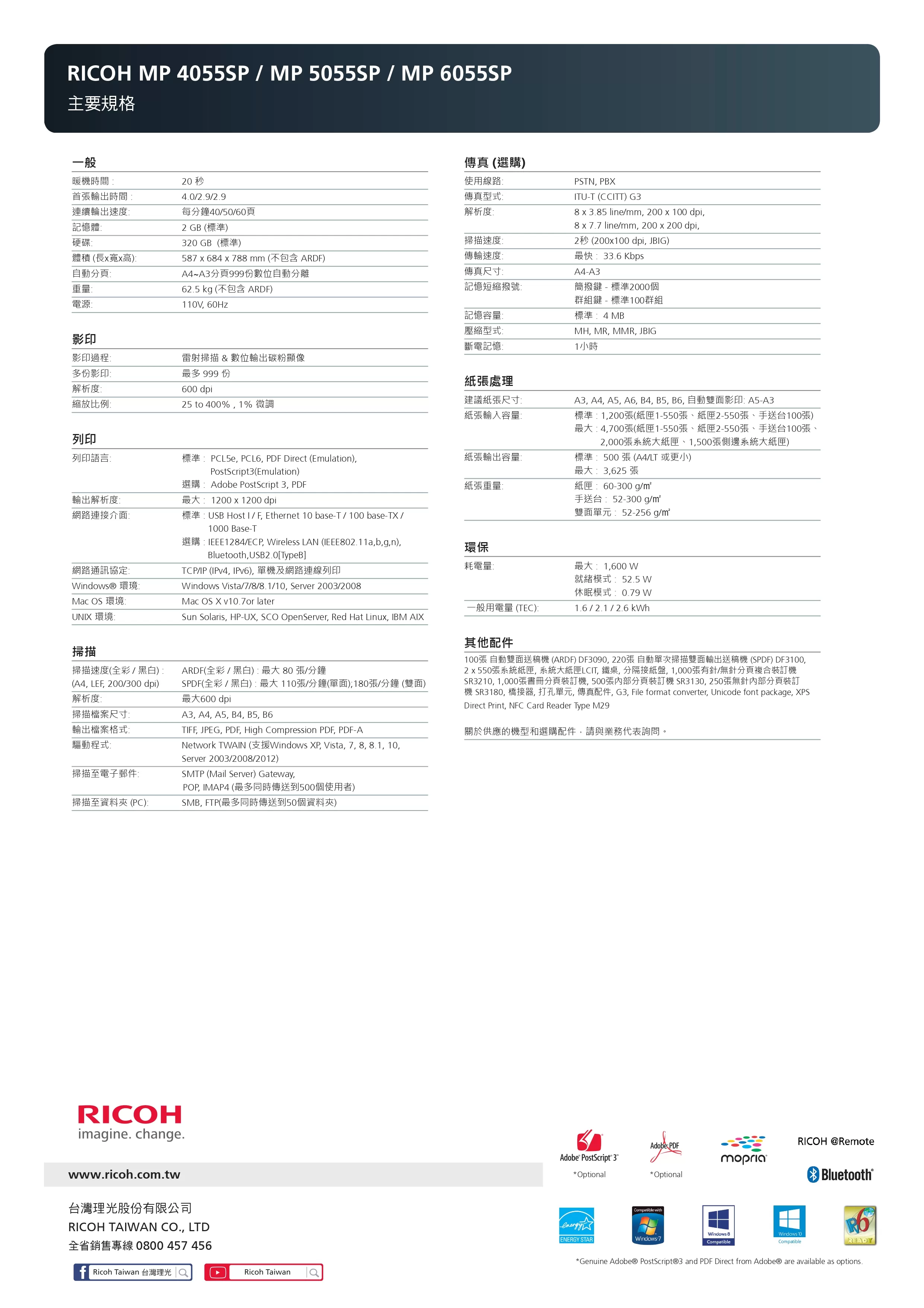 RICOH 理光 MP 4055SP 黑白多功能事務機