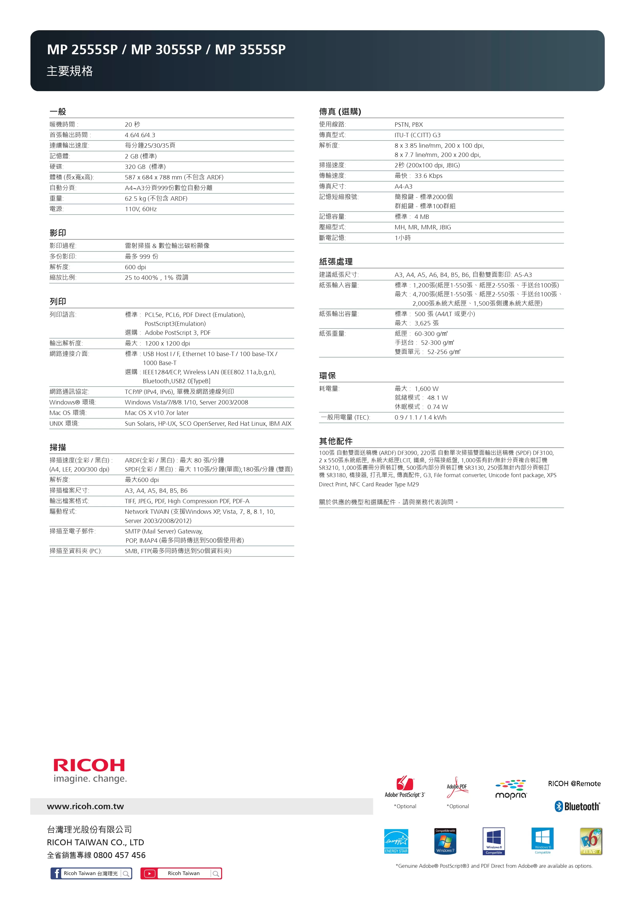 RICOH 理光 MP 3055SP 黑白多功能事務機