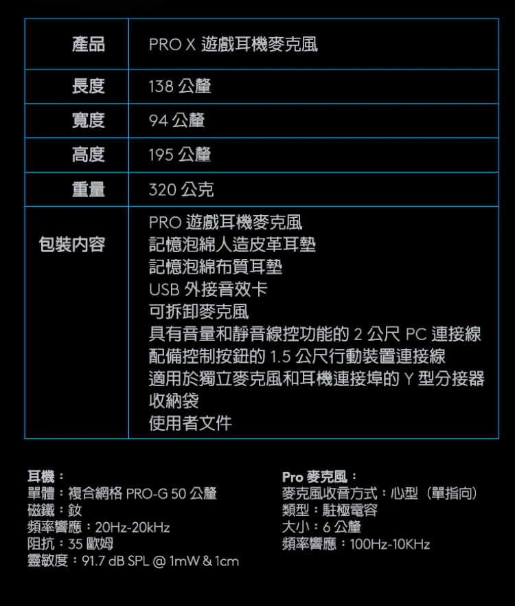 Logitech 羅技G Pro X 電競 耳機麥克風 - 黑