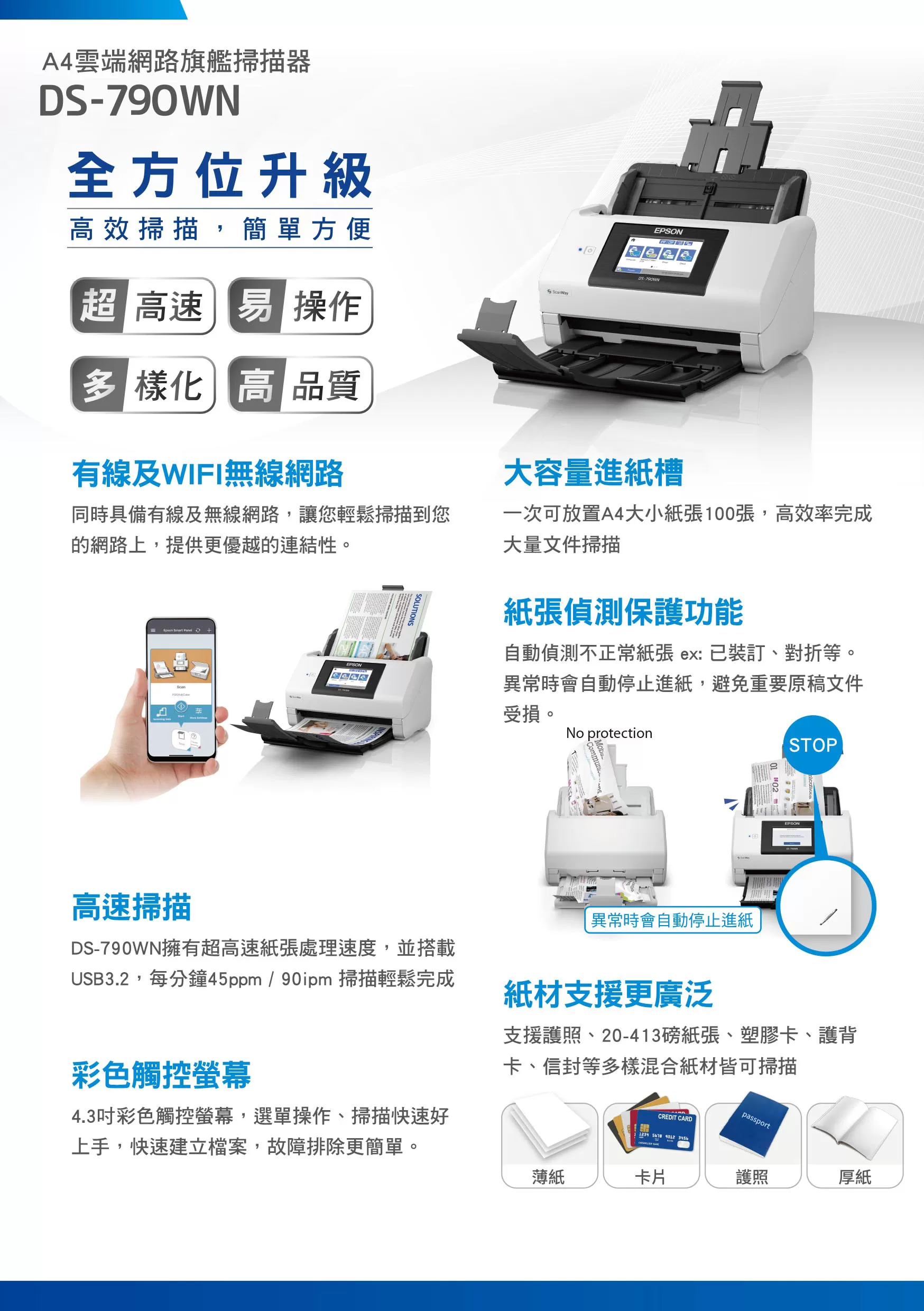 Epson 愛普生 DS-790WN A4雲端網路旗艦掃描器