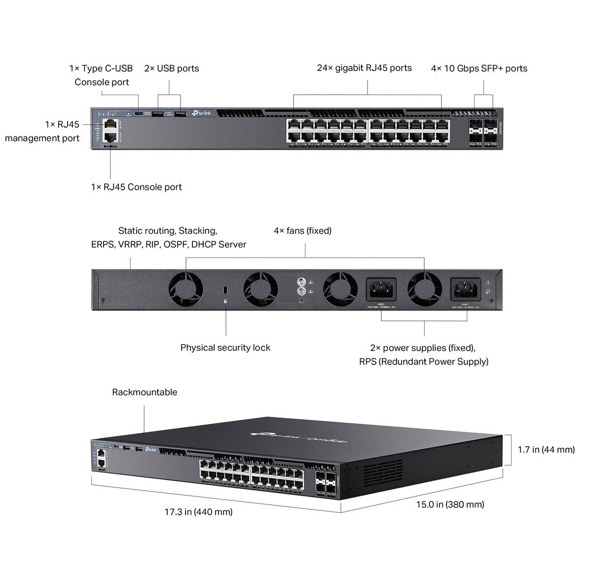 TP-Link SG6428X Omada 24 埠 Gigabit 可堆疊 L3 管理型交換器 (含 4 個 10G 插槽)
