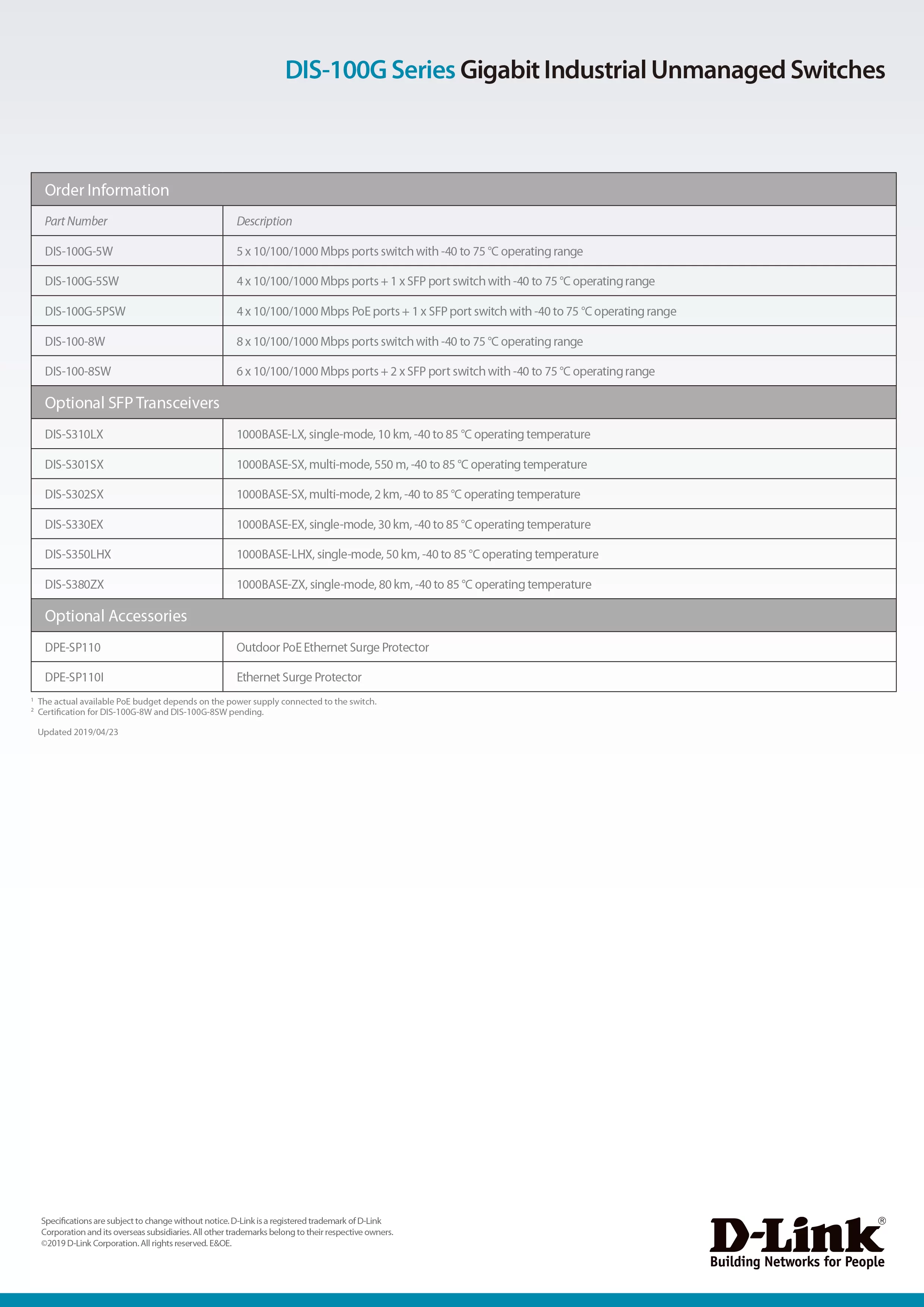 D-Link 友訊 DIS-100G-5W 工業級非網管型網路交換器