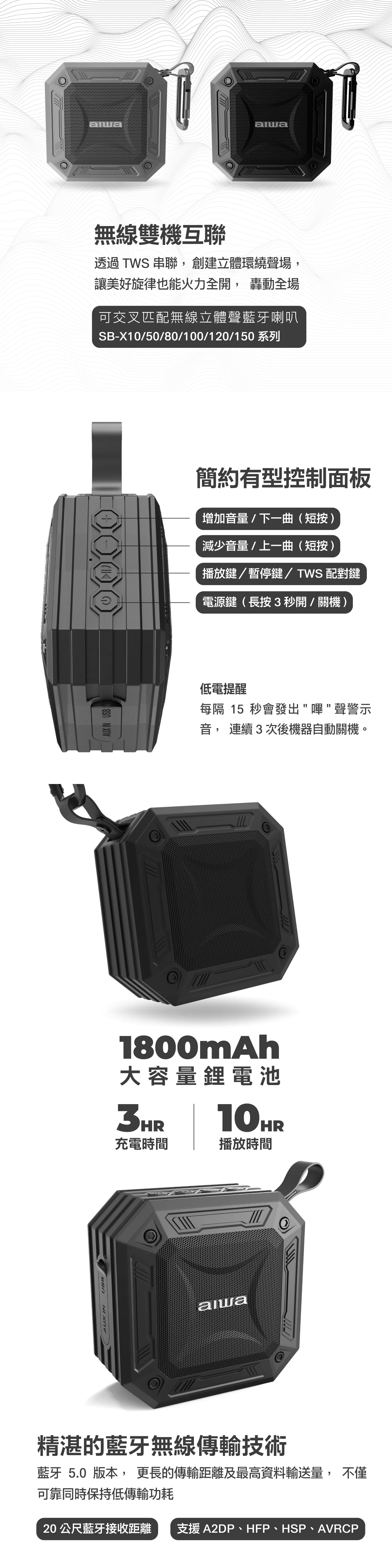 Aiwa 愛華 防水便攜式藍牙喇叭 SB-X80