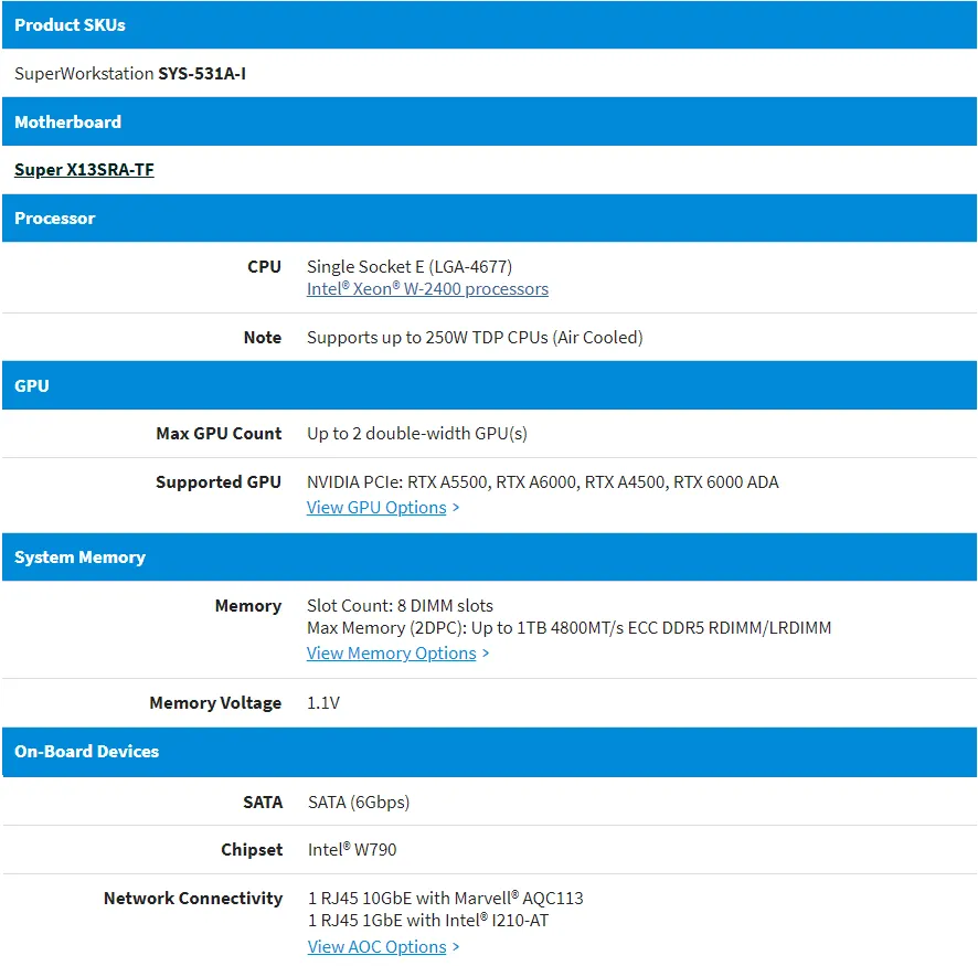 Supermicro 美超微 SYS-531A-I Intel 超級3D工程工作站 (2CPU/128G/4T+500G SSD)