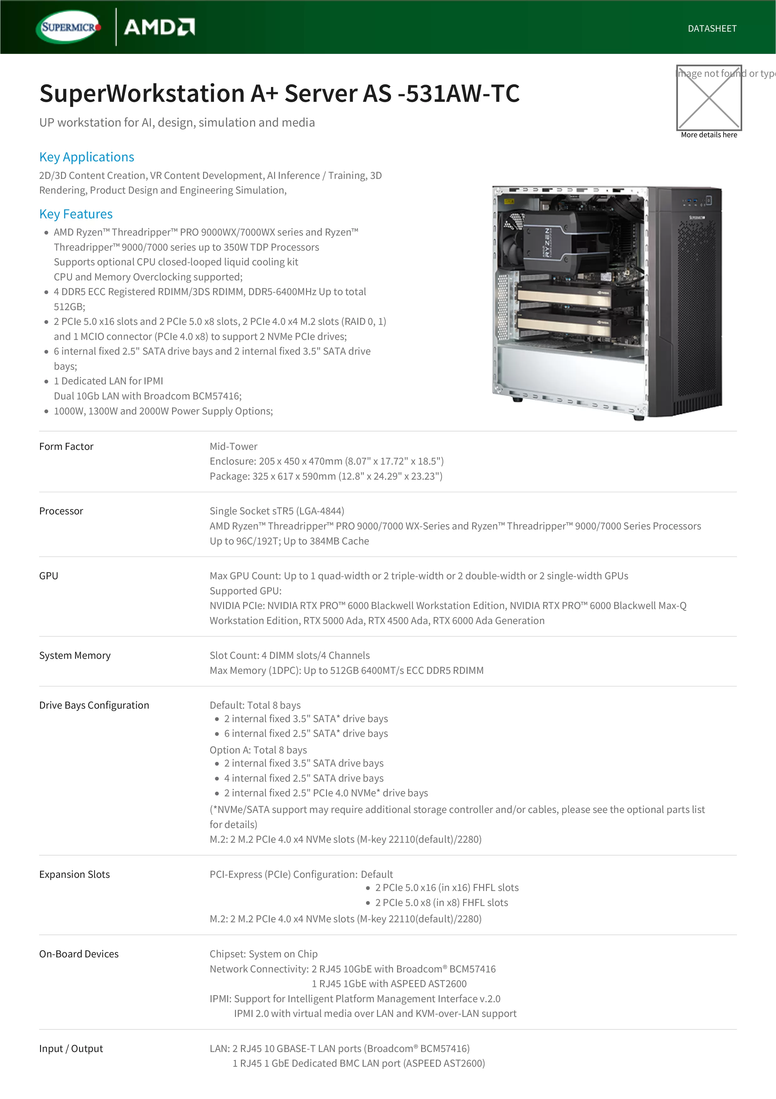 Supermicro 美超微 AS-531AW-TC A+級 AMD AI渲染工作站