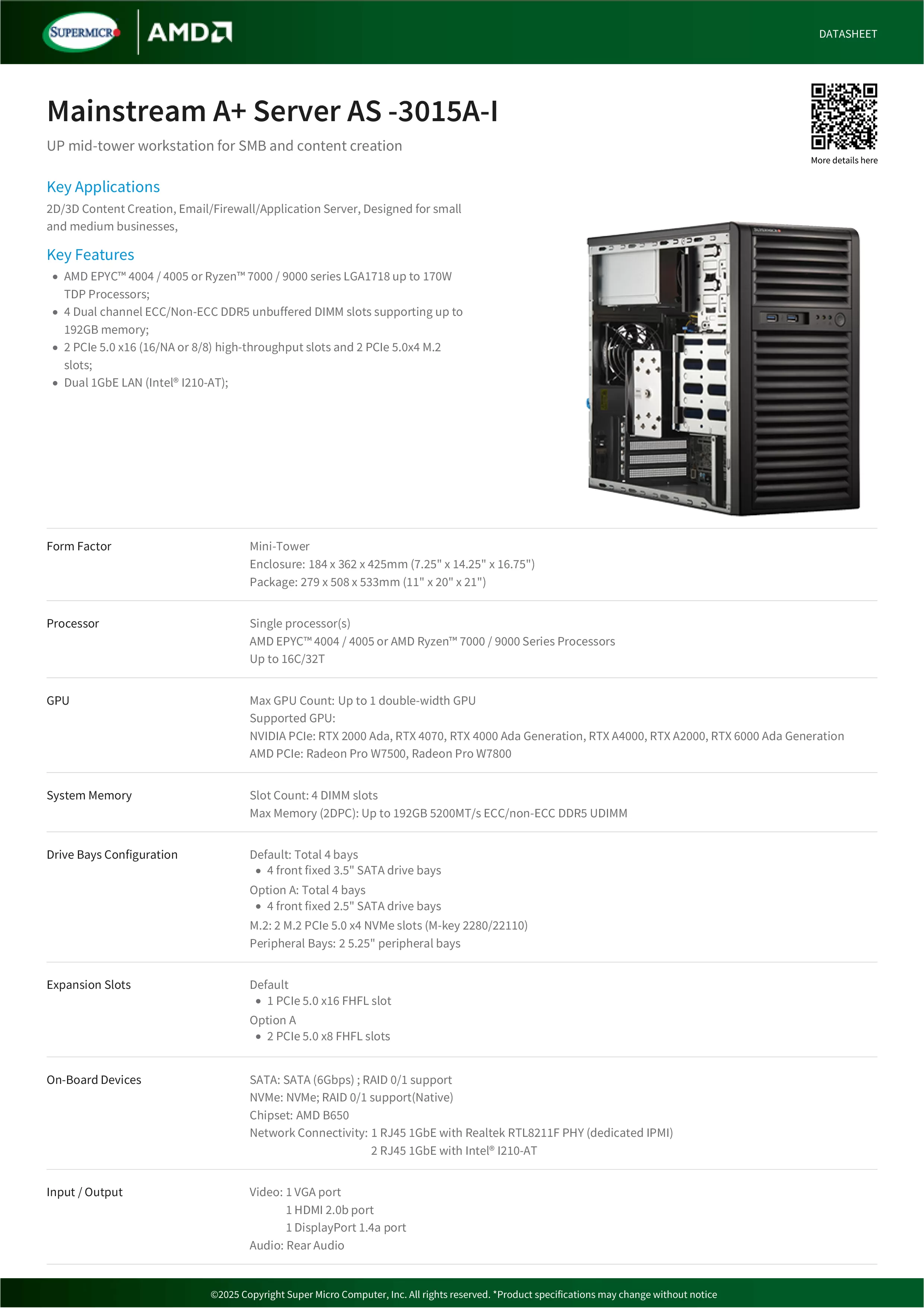 Supermicro 美超微 AS-3015A-I A+級 主流伺服器