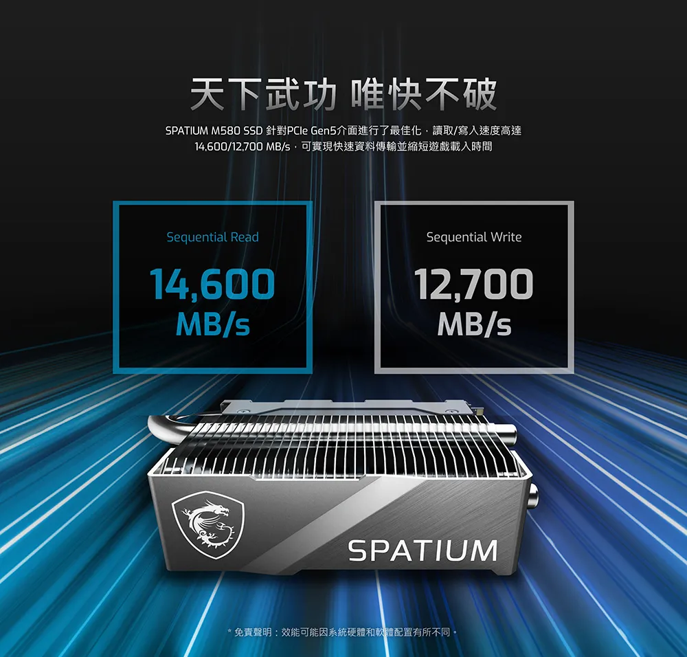 MSI 微星 SPATIUM M580 PCIe 5.0 NVMe M.2 4TB FROZR SSD 固態硬碟