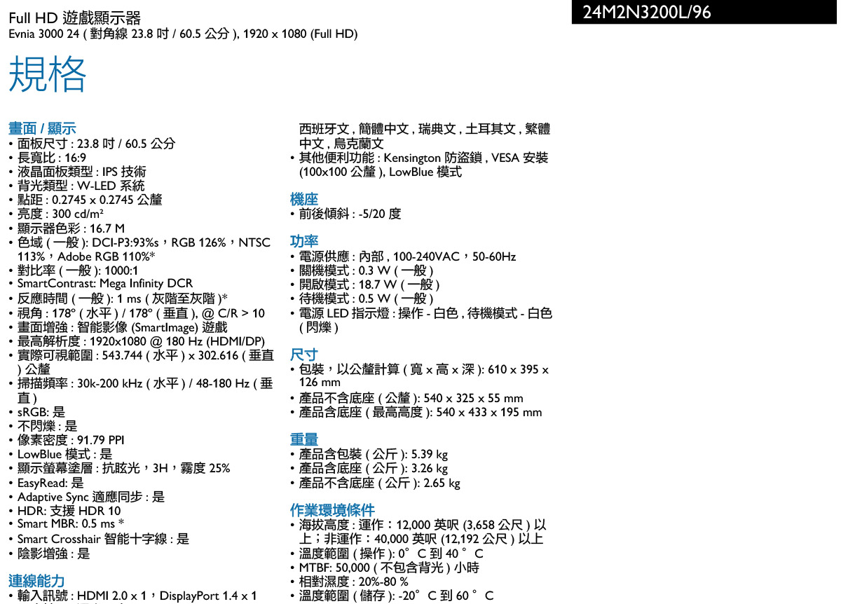 PHILIPS 24M2N3200L遊戲顯示器