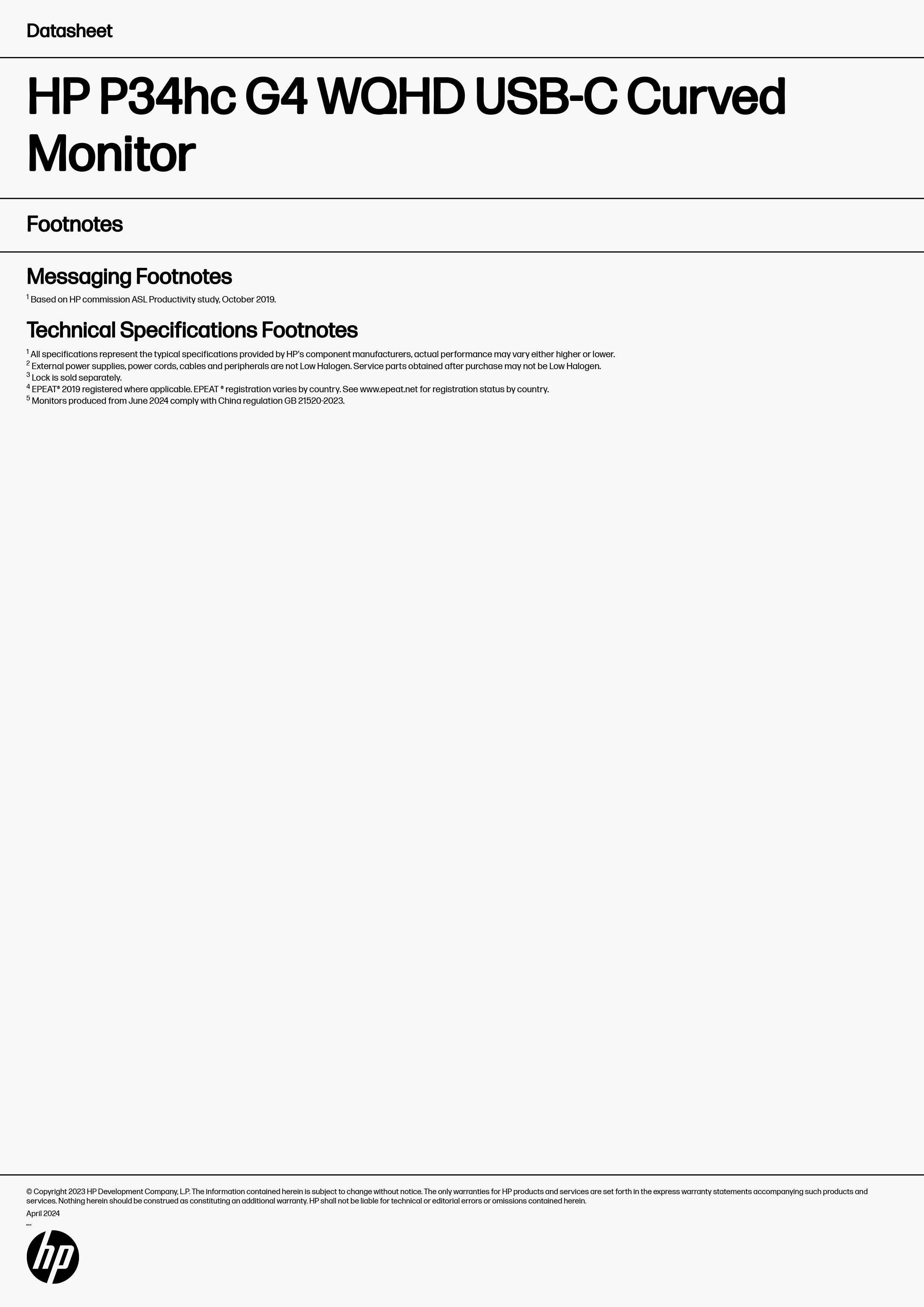 HP 惠普 P34hc G4 WQHD USB-C 曲面顯示器 (21Y56AA)