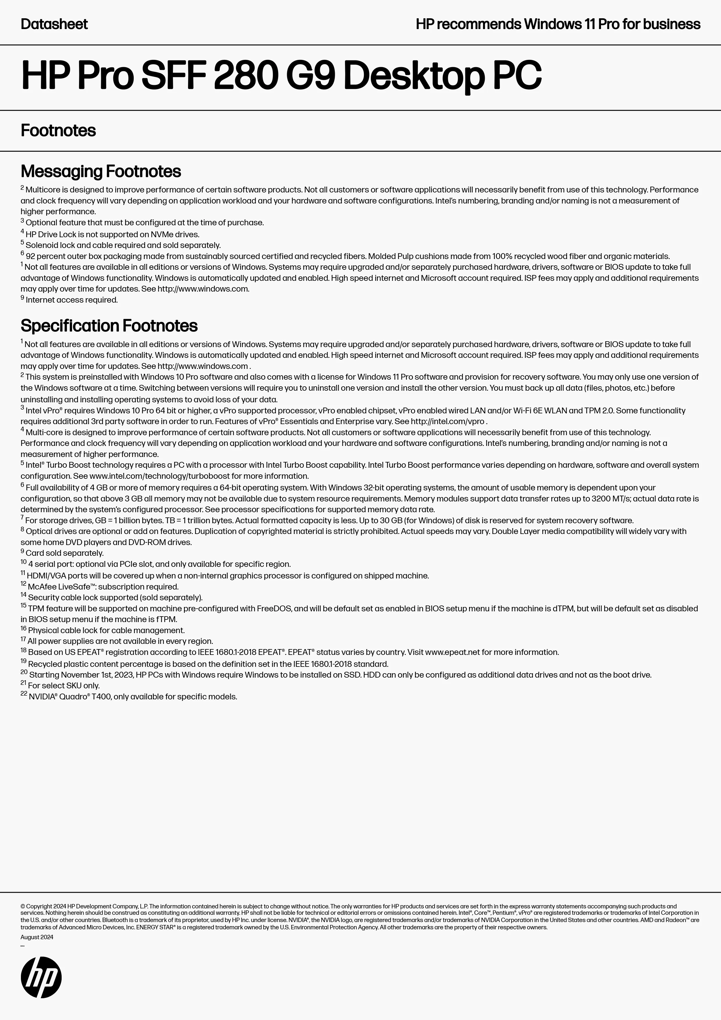 HP 惠普 Pro SFF 280 G9 桌上型電腦套件 (91Y93PA),91Y93PA,HP惠普ProSFF280G9桌上型電腦套件(91Y93PA),原廠保固,大量採購歡迎洽詢,商品特色