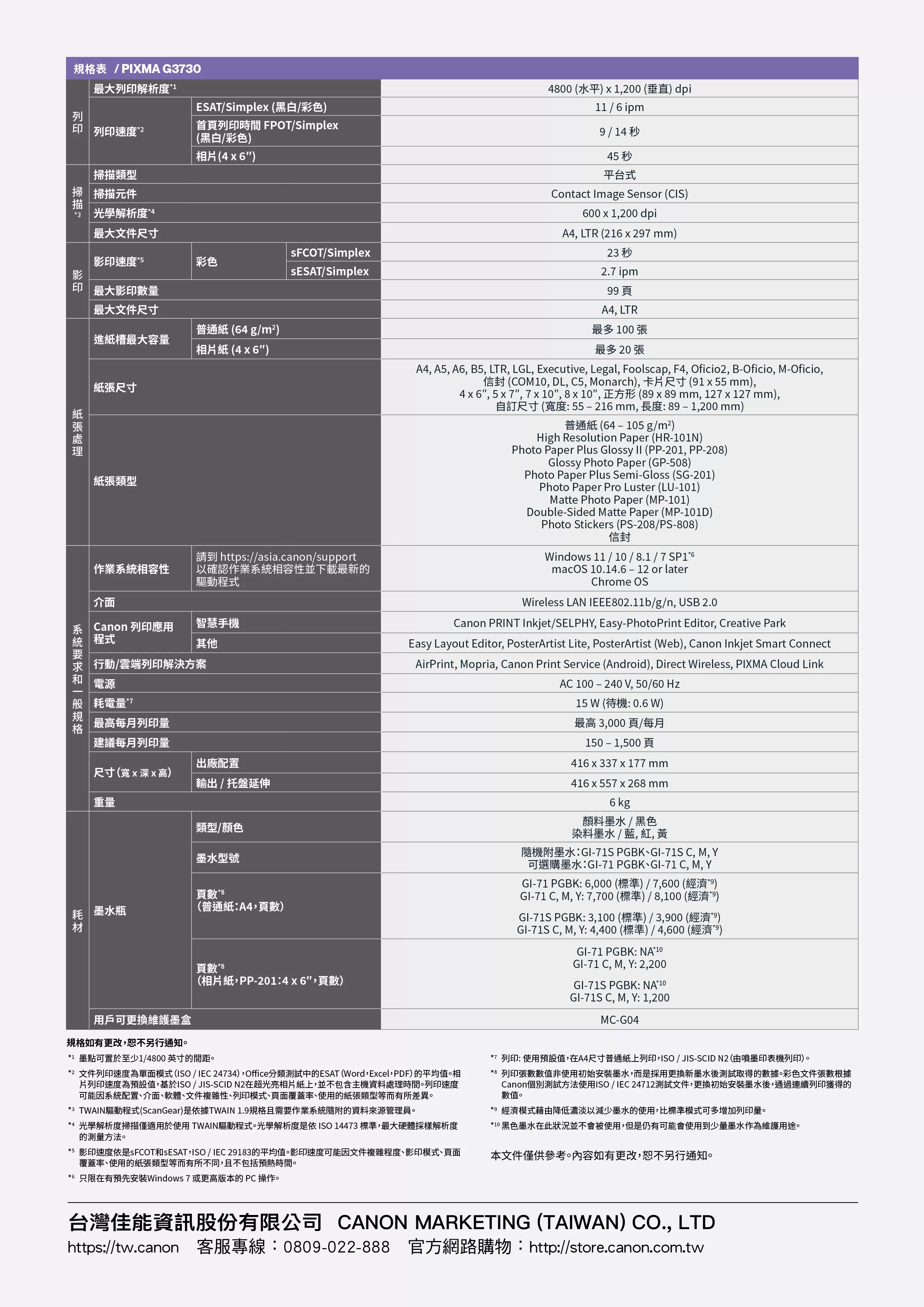 Canon 佳能 PIXMA G3730 原廠大供墨無線複合機