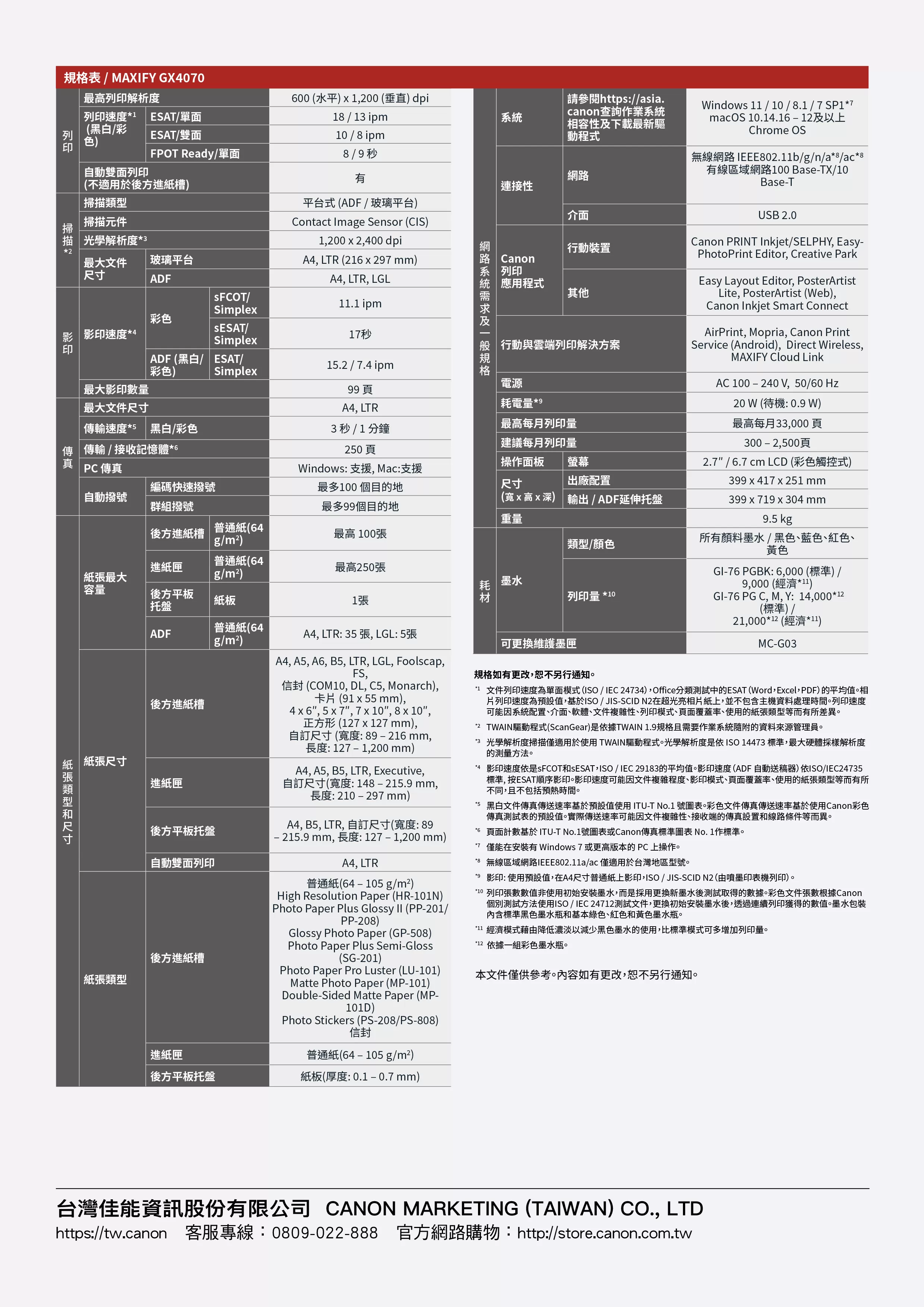 Canon 佳能 PIXMA GX4070 商用連供傳真複合機