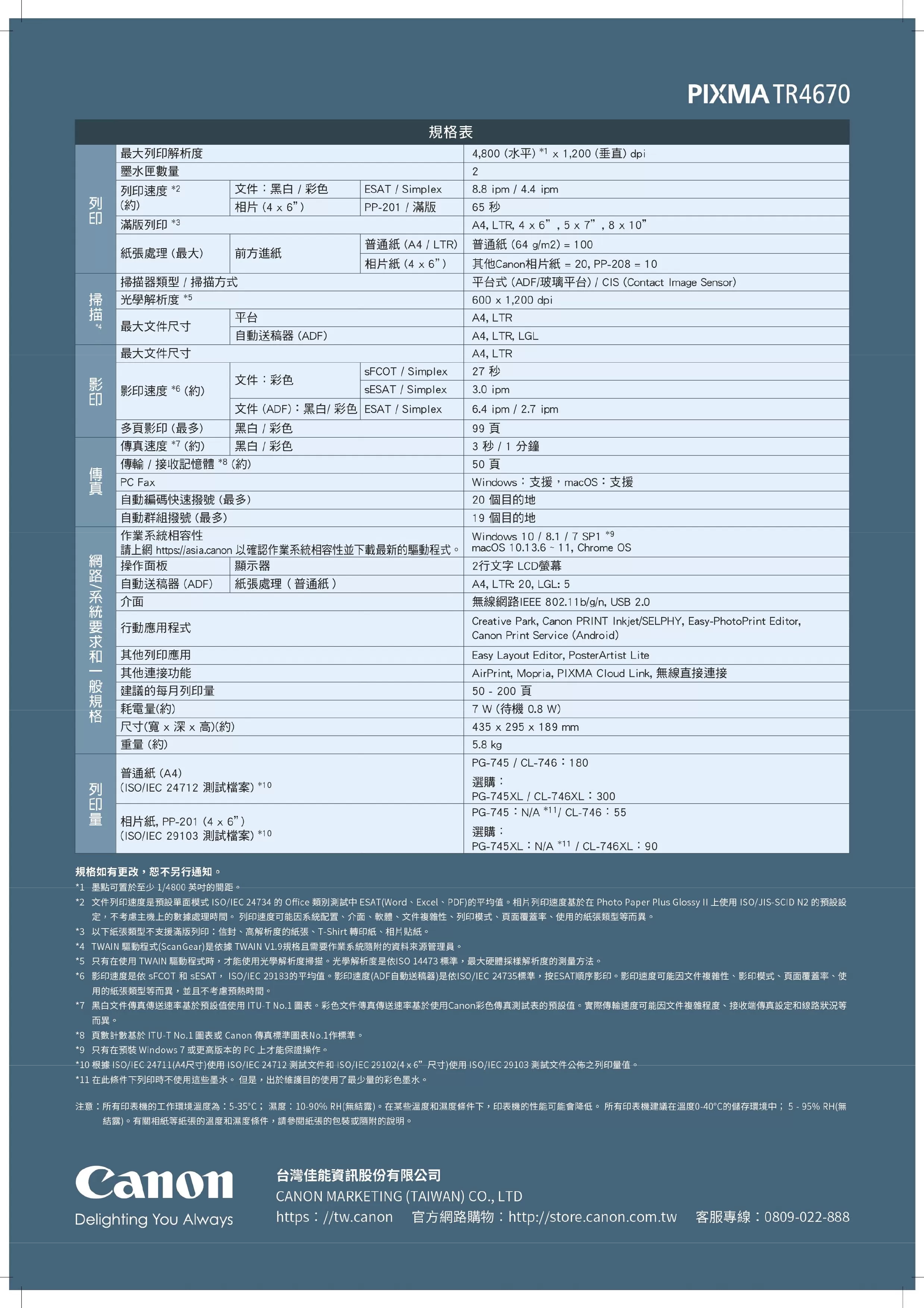 Canon 佳能 PIXMA TR4670 傳真多功能複合機