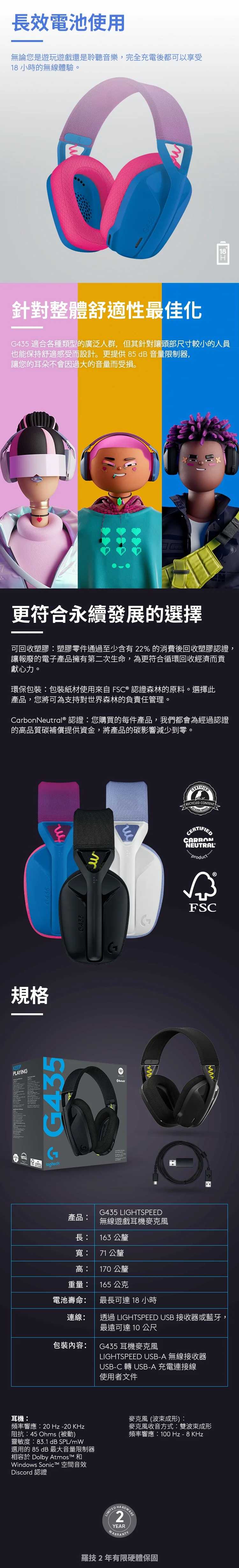Logitech 羅技G G435 輕量雙模 電競 無線耳機麥克風 - 藍