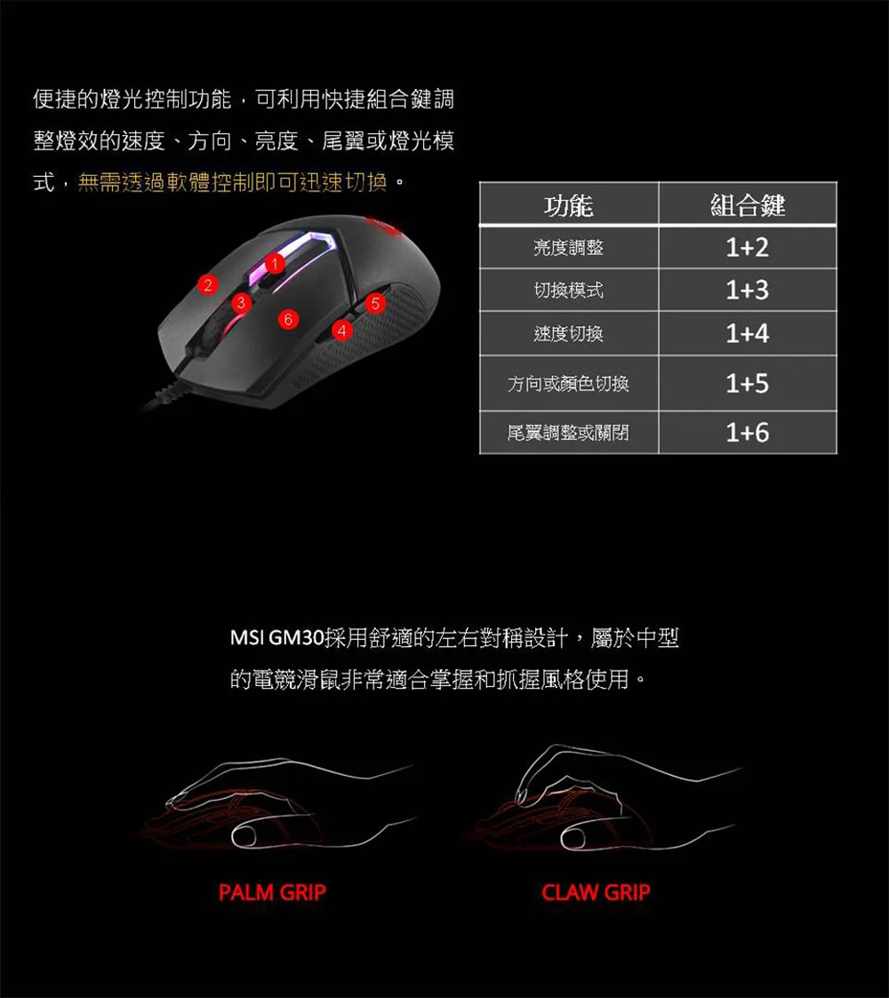 MSI 微星 CLUTCH GM30 RGB 炫彩電競滑鼠