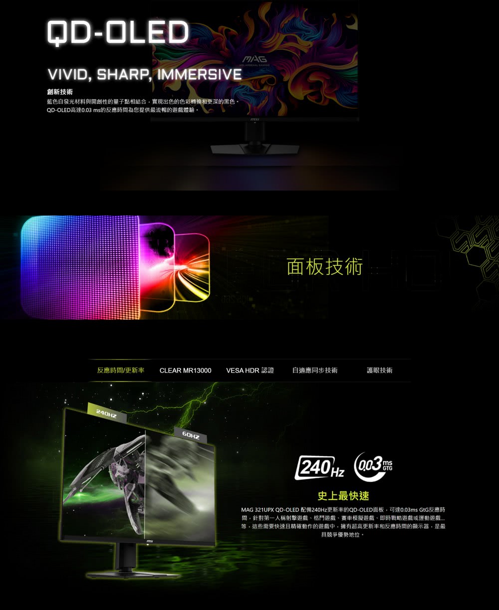 MSI 微星 MAG 321UPX QD-OLED 平面電競顯示器