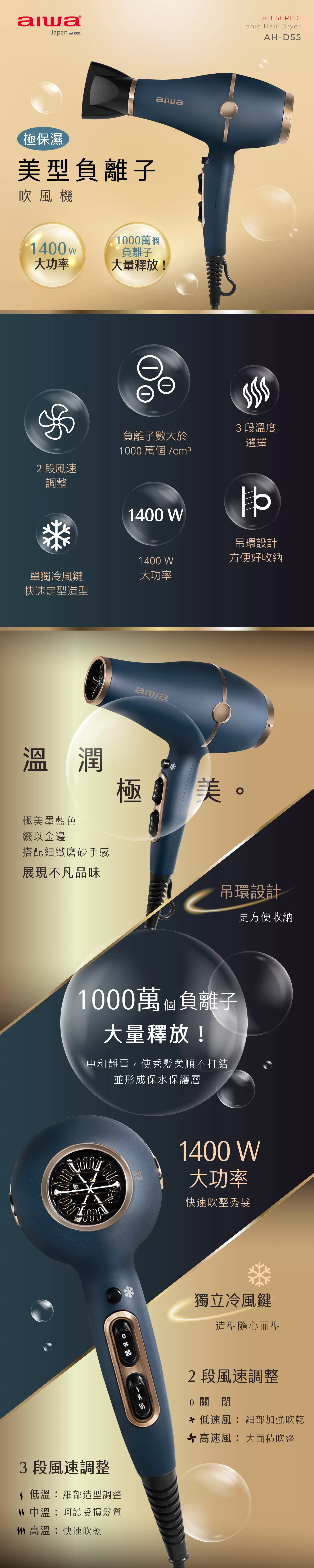 Aiwa 愛華 負離子吹風機 AH-D55