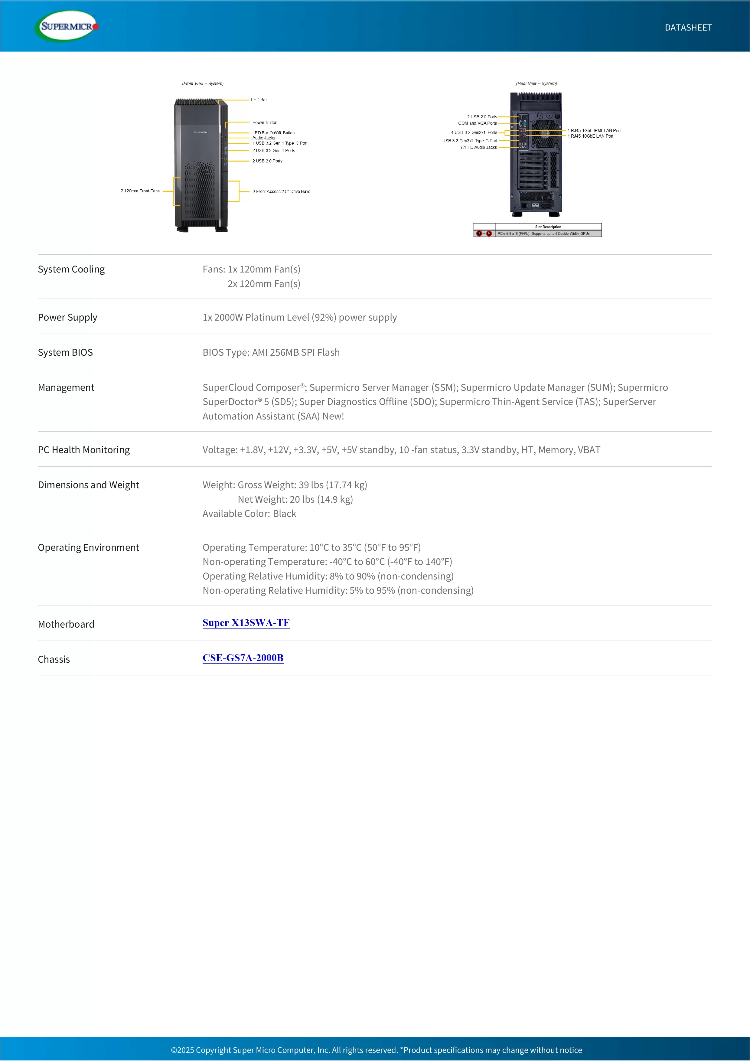 Supermicro 美超微  SYS-551A-T Intel 超級AI訓練工作站 (4CPU/128G/4T+500G SSD)