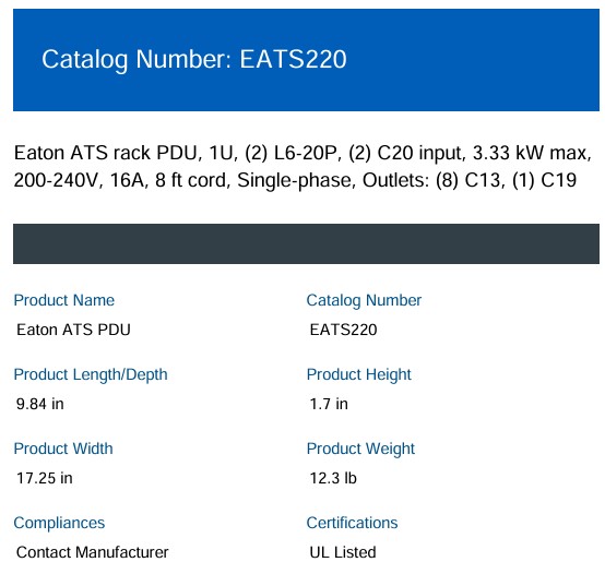EATON 機架式 ATS_EATS220監控型不斷電系統,實際價格以報價為主,U52370022,EATON機架式ATS_EATS220監控型不斷電系統,原廠保固,大量採購歡迎洽詢
