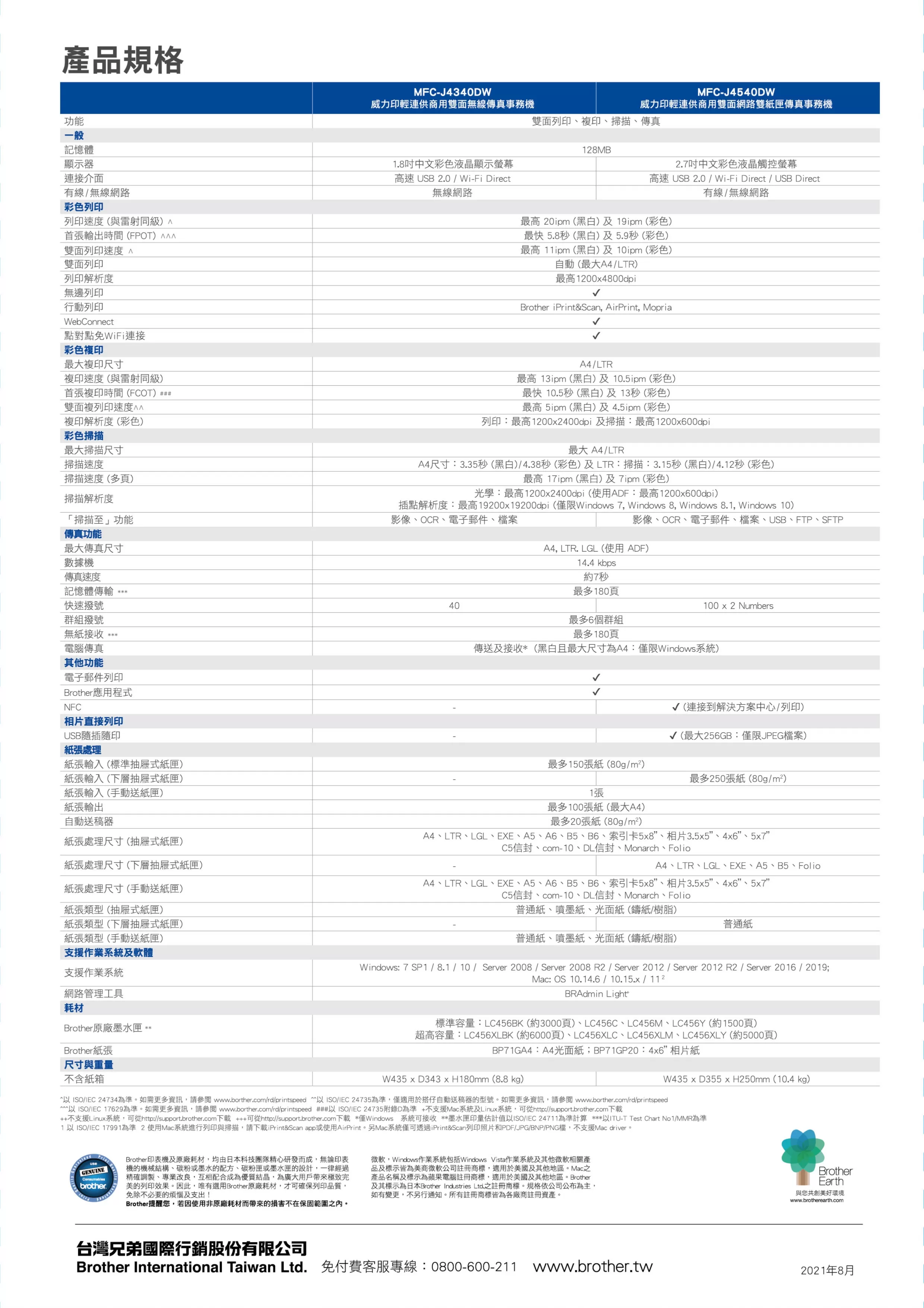 Brother 兄弟 MFC-J4340DW 商用雙面無線傳真事務機