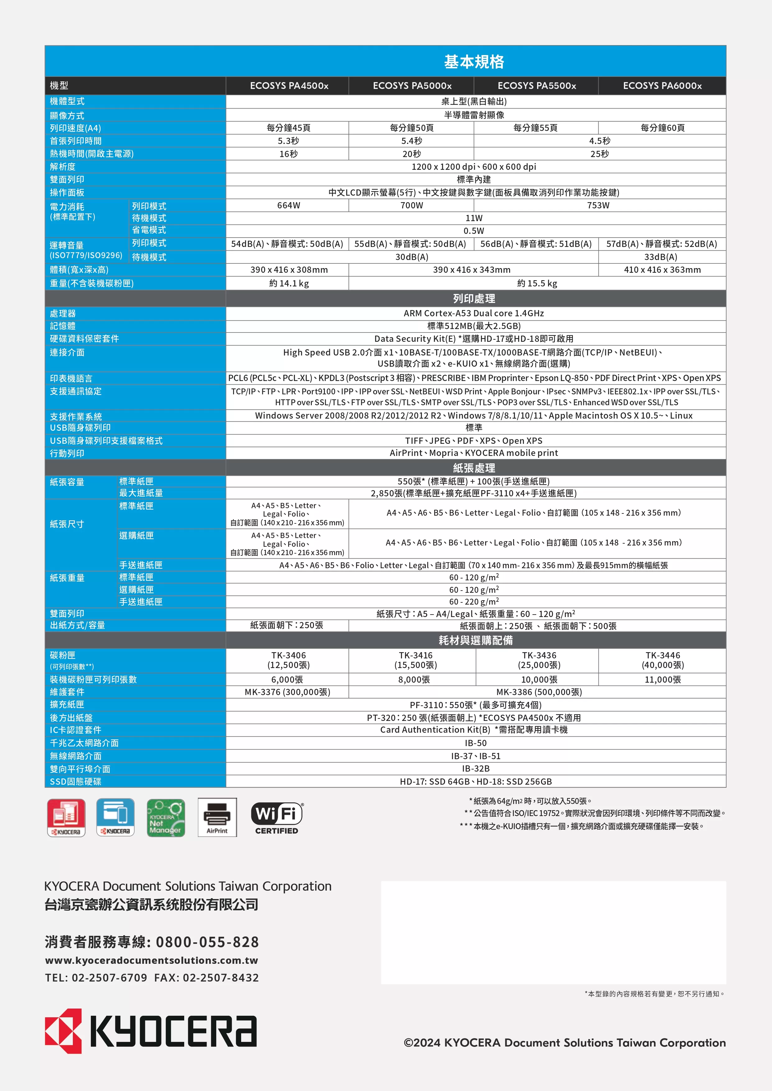 Kyocera 京瓷 ECOSYS PA5500x 黑白雷射印表機